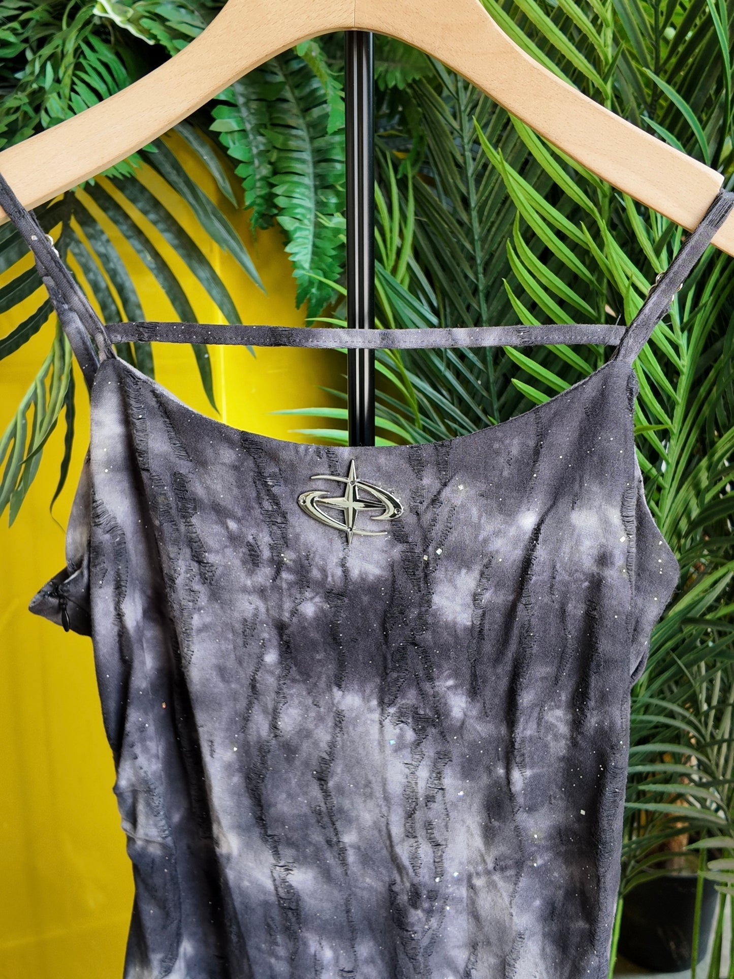 Distressed Mesh Layered Dress in Cosmic Grey