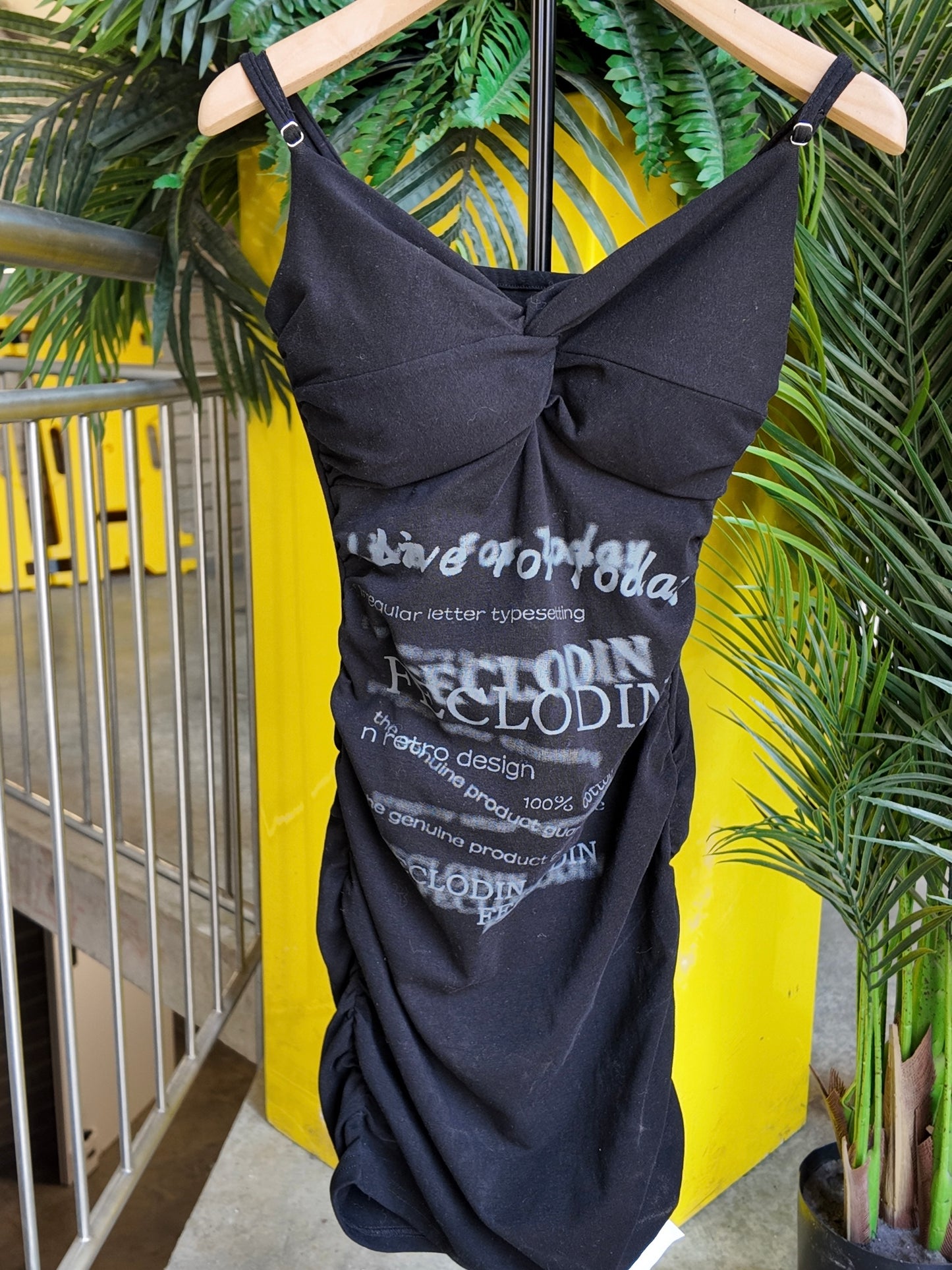 Ruched Graphic Slip Dress