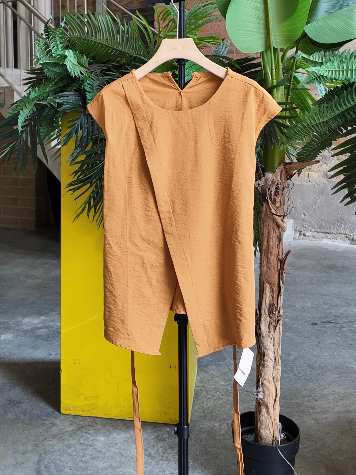 Crinkled Cotton Tie Tunic in Ochre