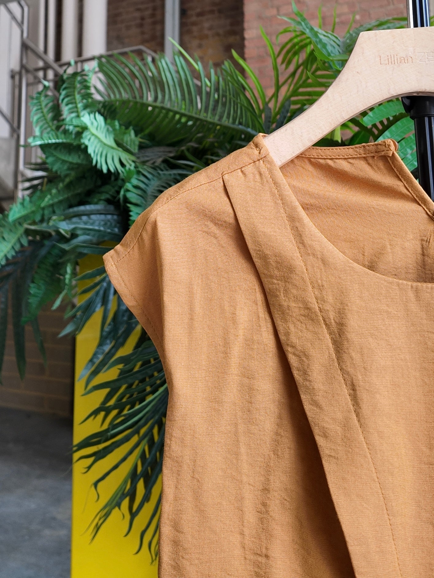 Crinkled Cotton Tie Tunic in Ochre