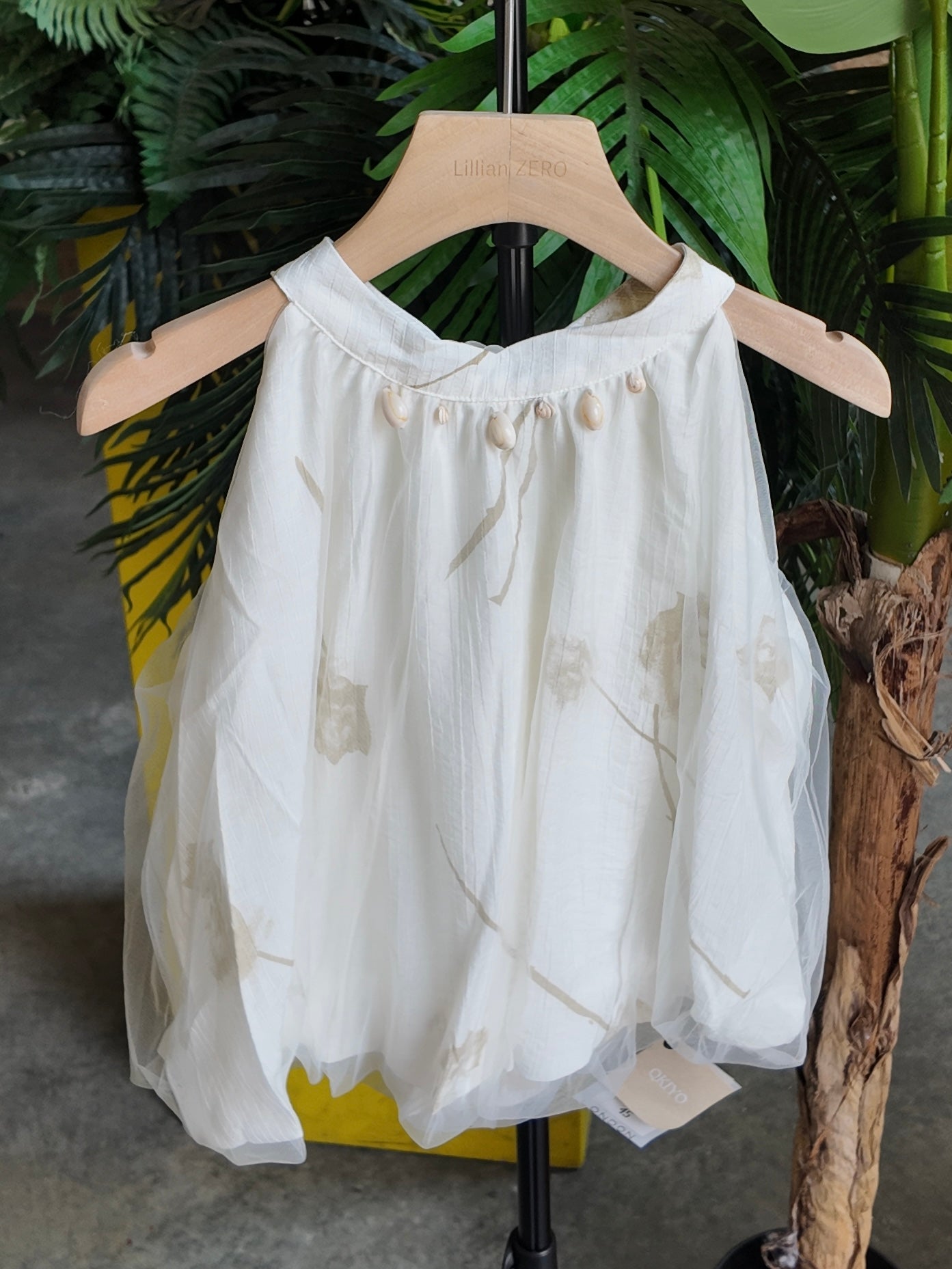 Sheer Overlay Halter Blouse in Ivory