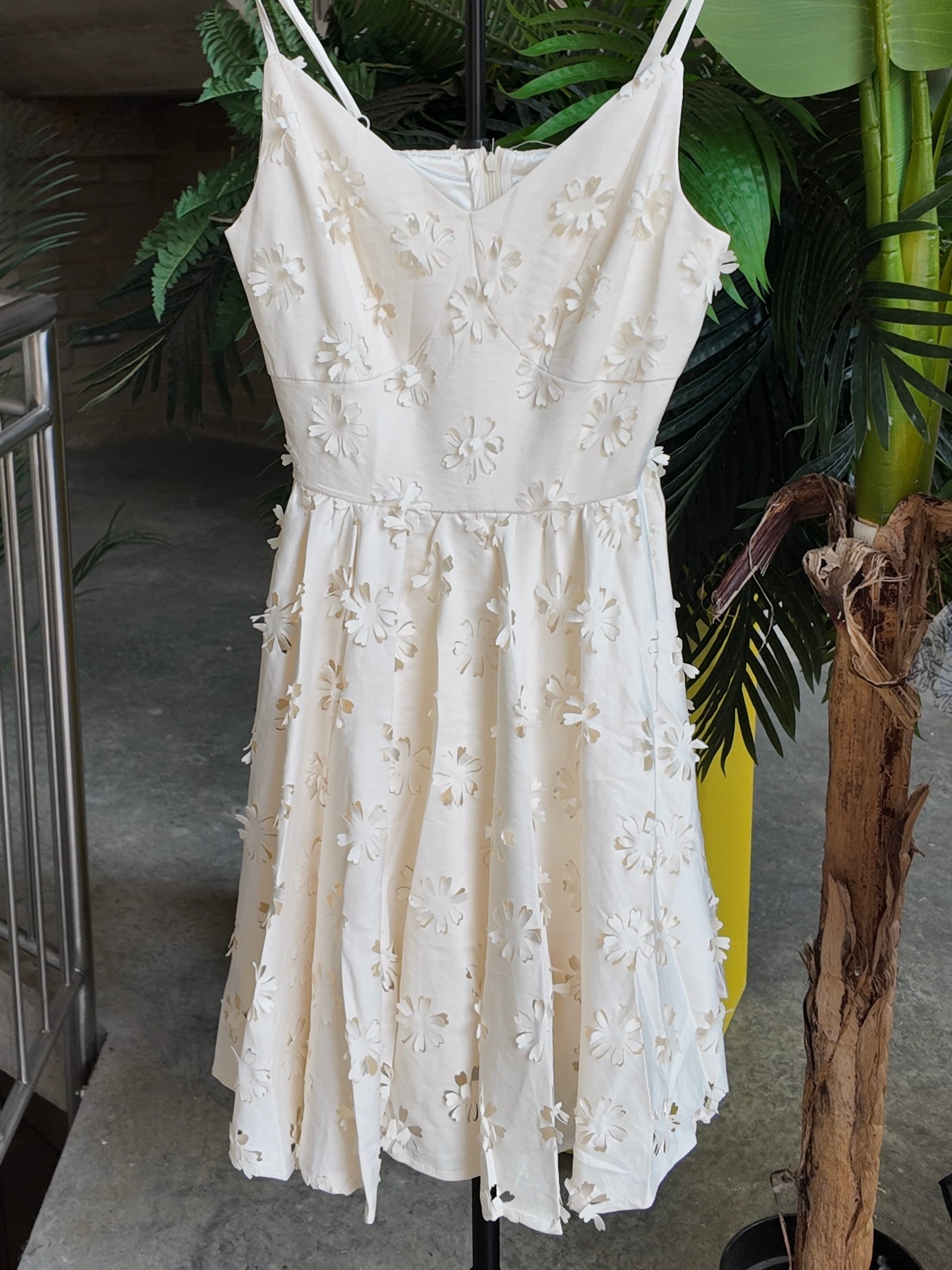 3D Floral Texture Dress in Ivory