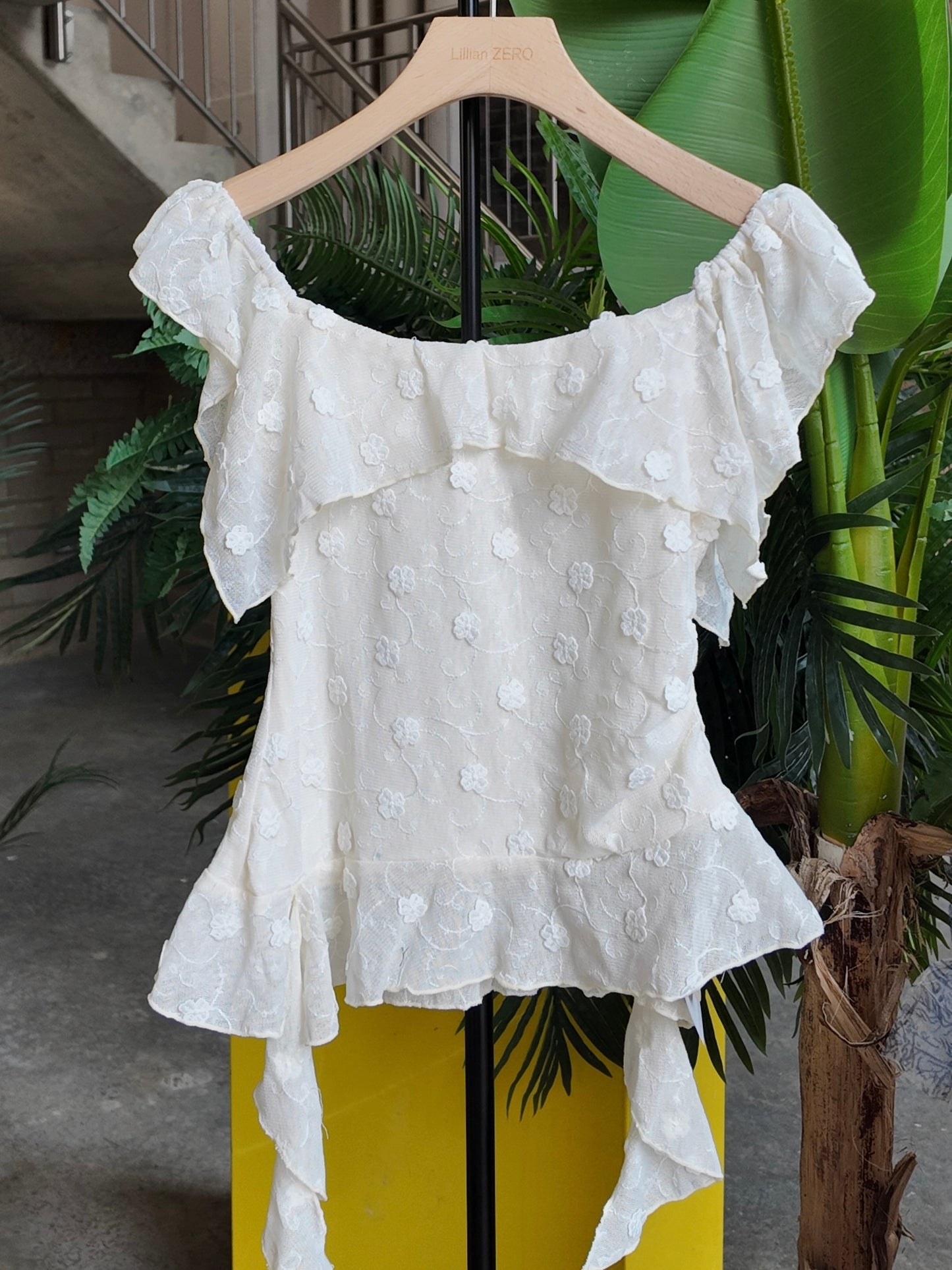 Ruffle Lace Peplum Top in Cream