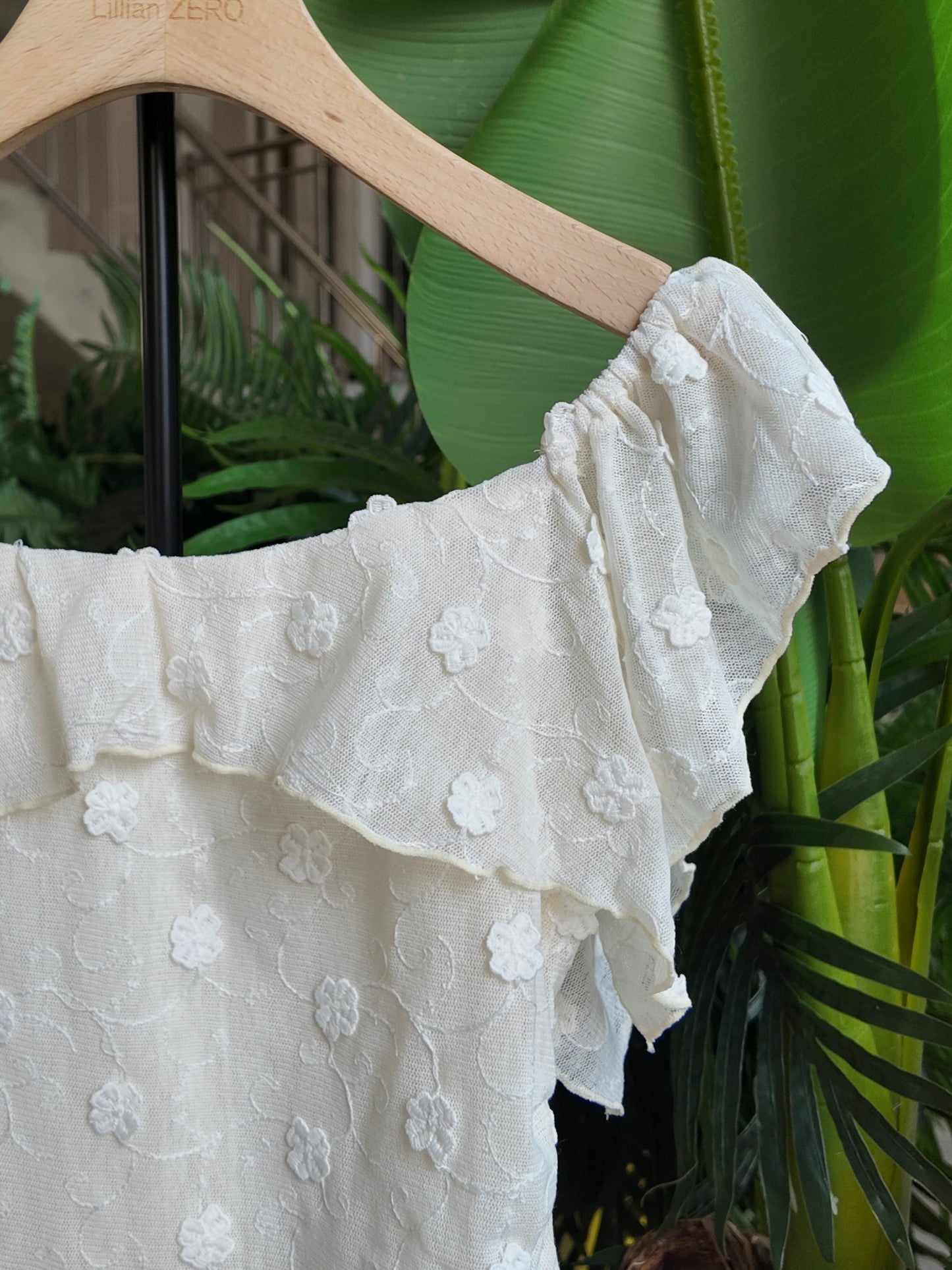 Ruffle Lace Peplum Top in Cream