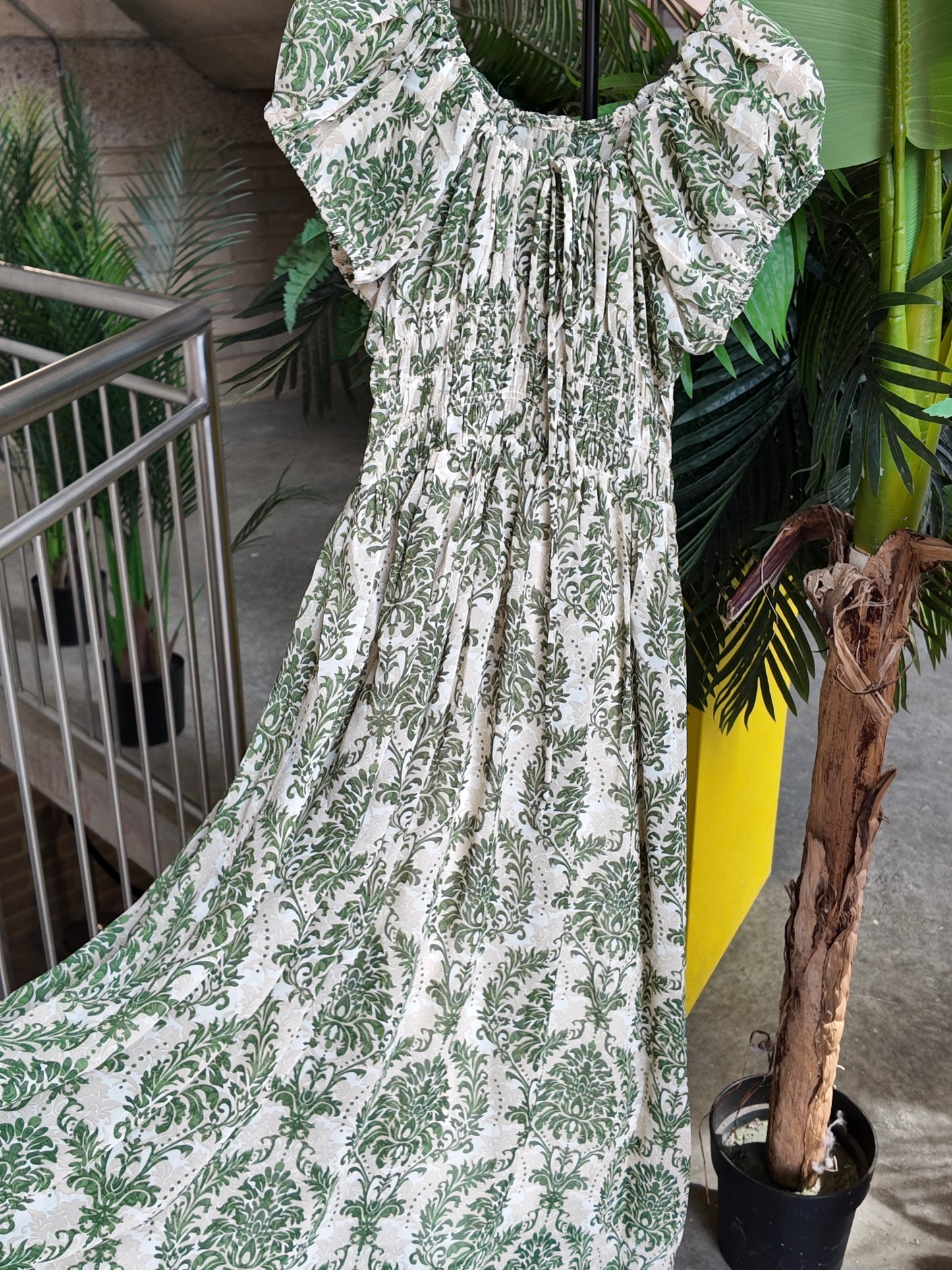 Green Damask Maxi Dress