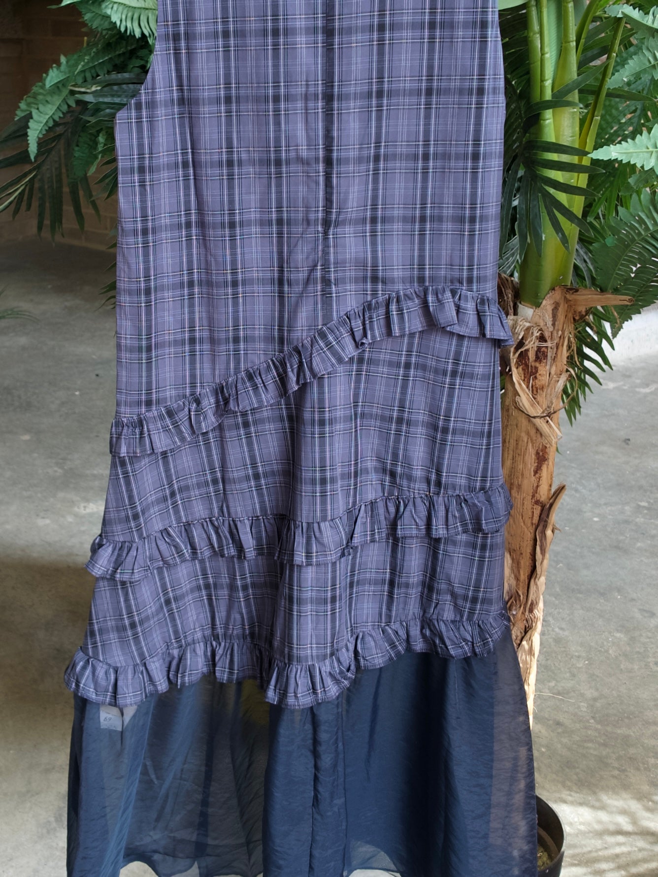 Ruffled Plaid Midi Dress in Navy