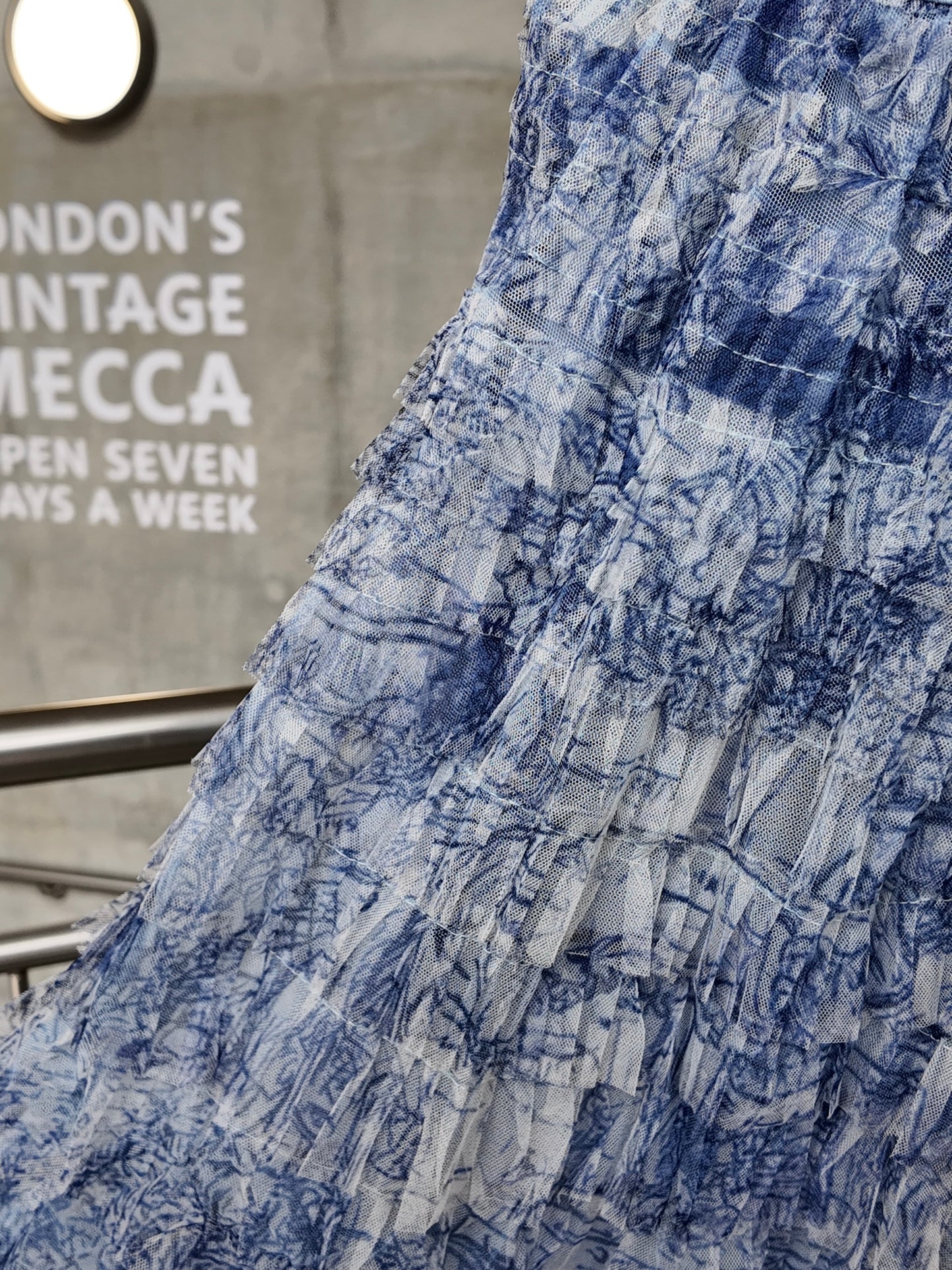 Toile Ruffle Mesh Skirt in Blue