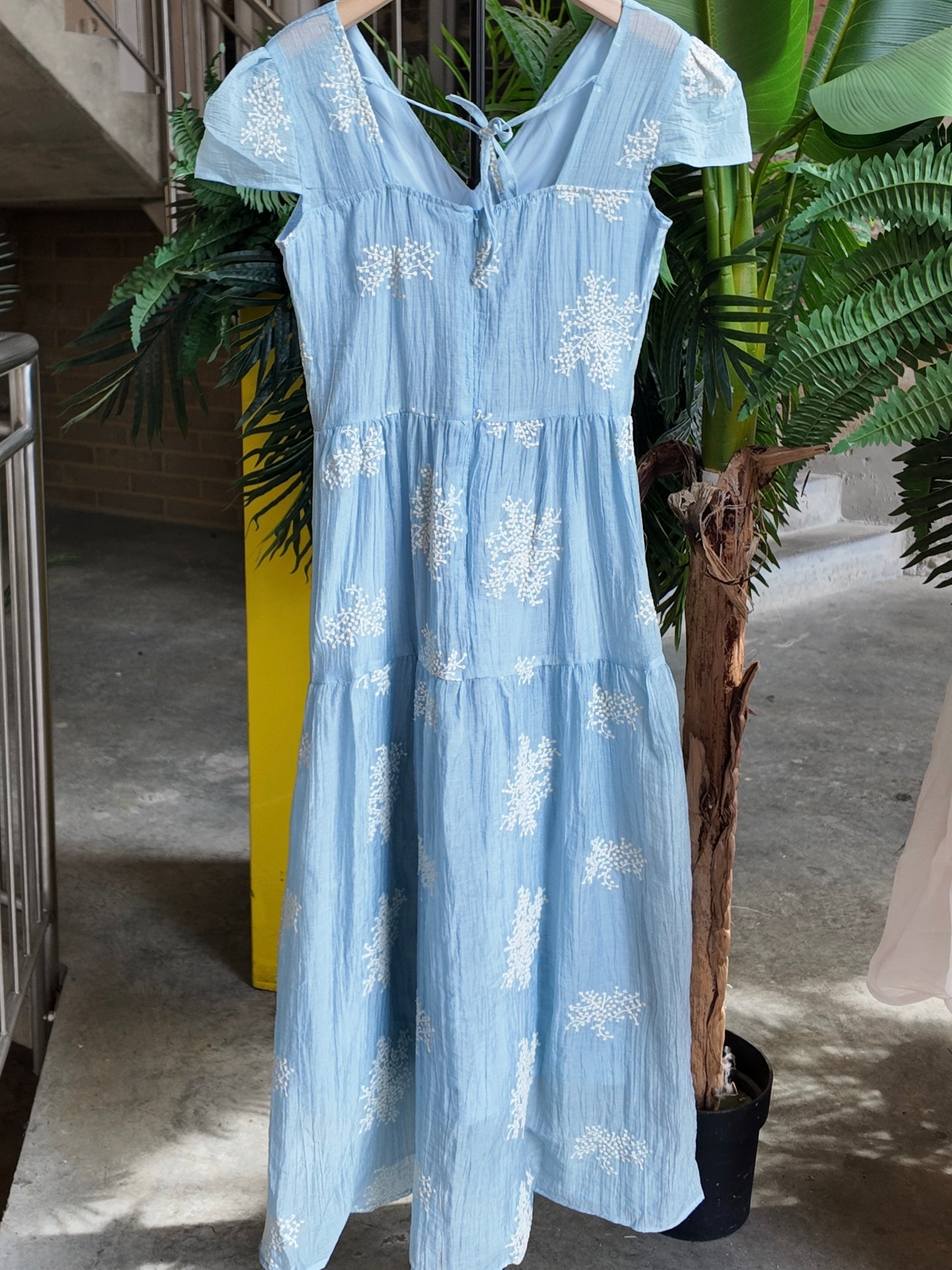 Embroidered Meadow Dress in Sky Blue