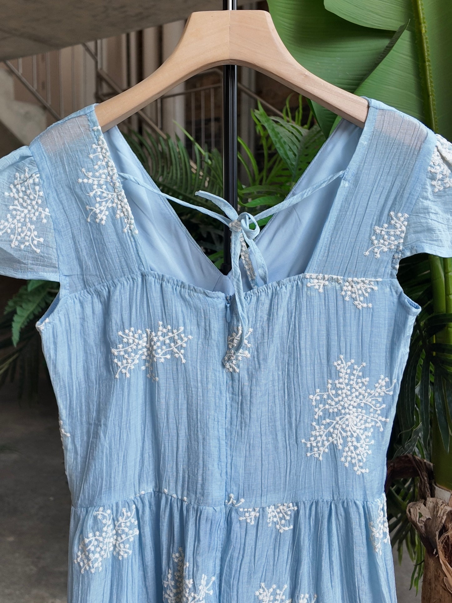 Embroidered Meadow Dress in Sky Blue