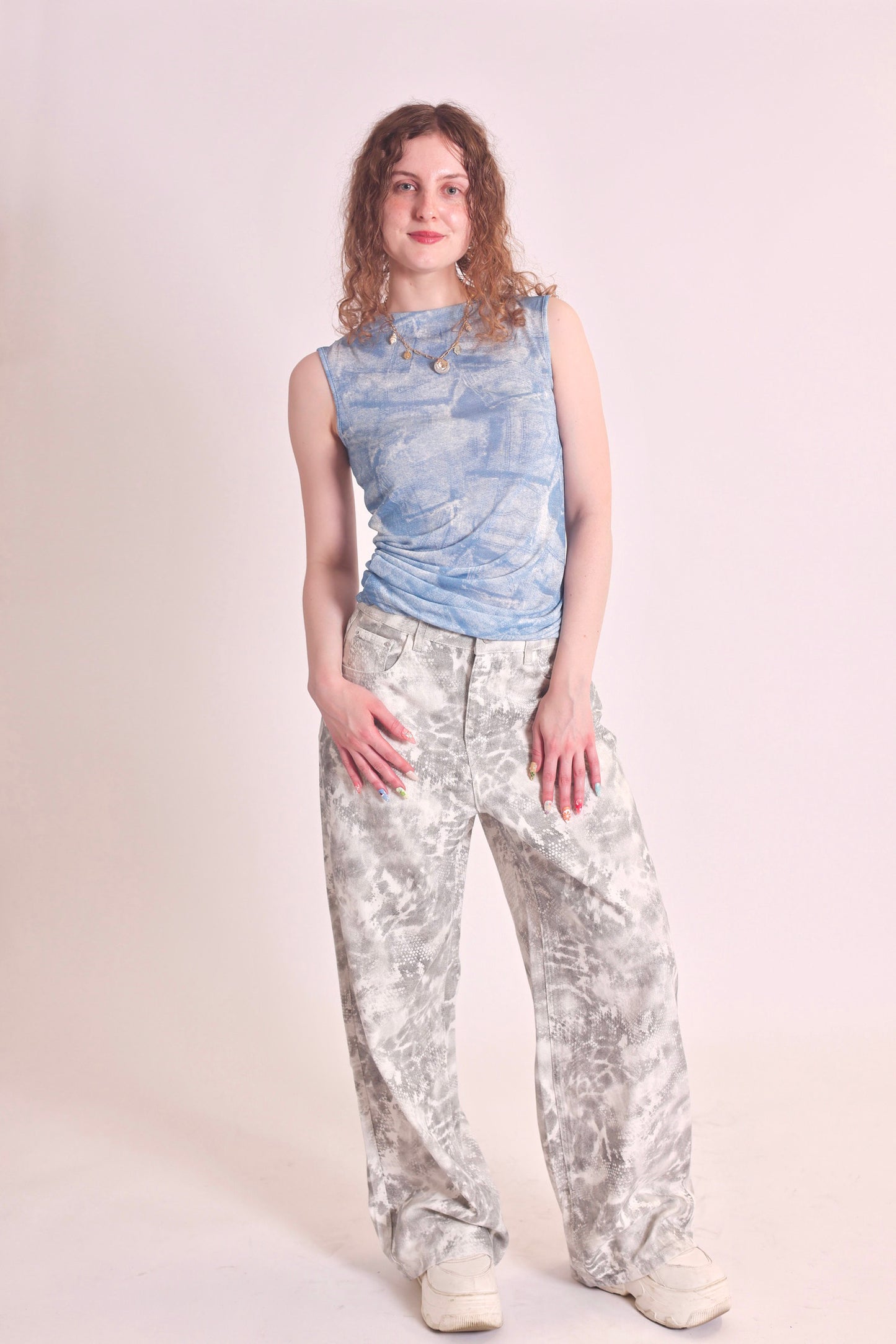 Washed Snake Denim Trousers in Grey