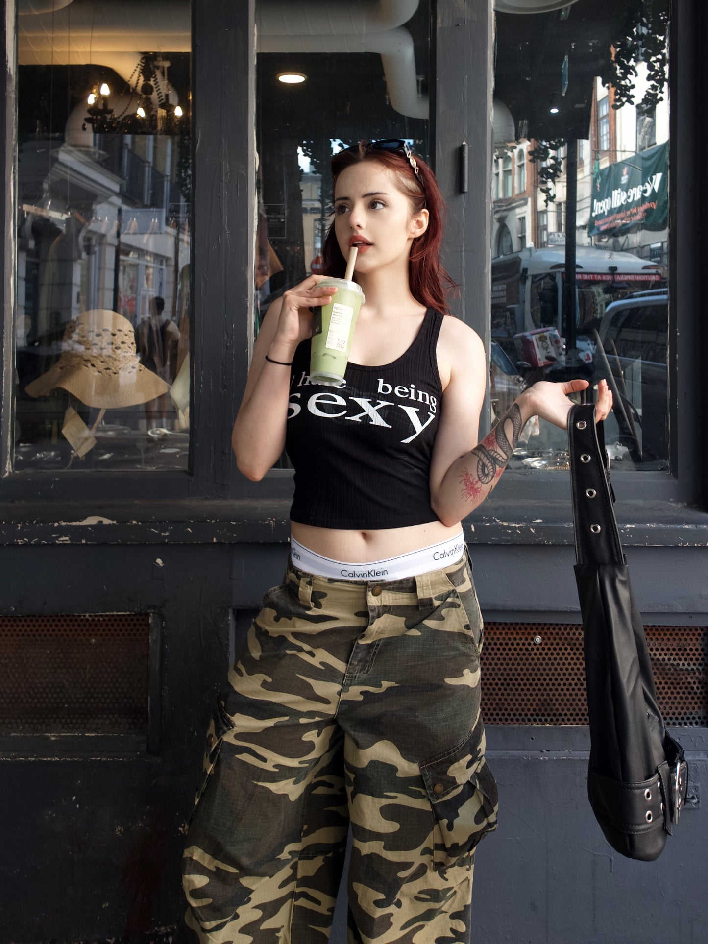 'I hate being sexy' Ribbed Graphic Tank Top in Black
