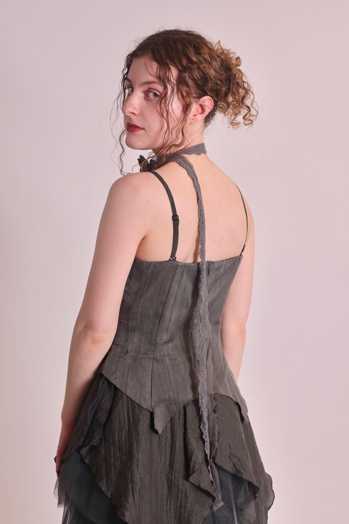 Layered Organza Corset Top in Charcoal