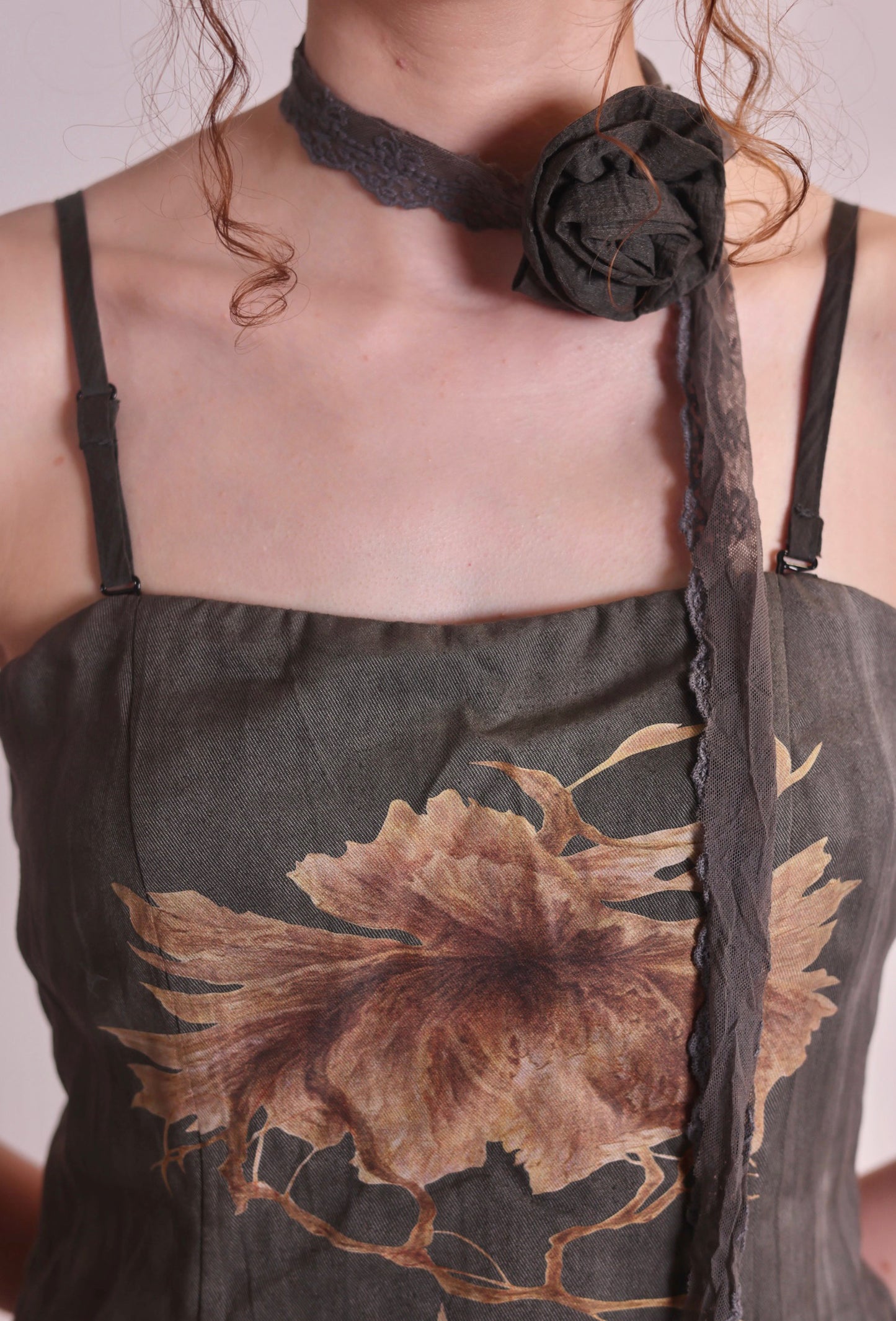 Layered Organza Corset Top in Charcoal
