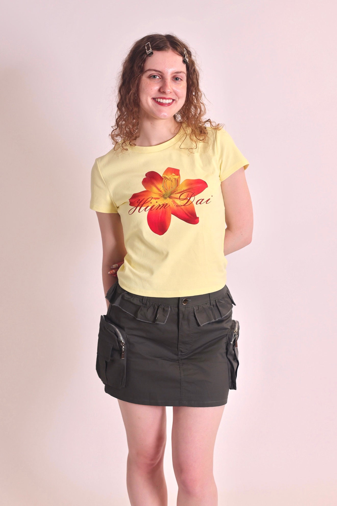 Yellow Graphic Baby Tee in Lily Print