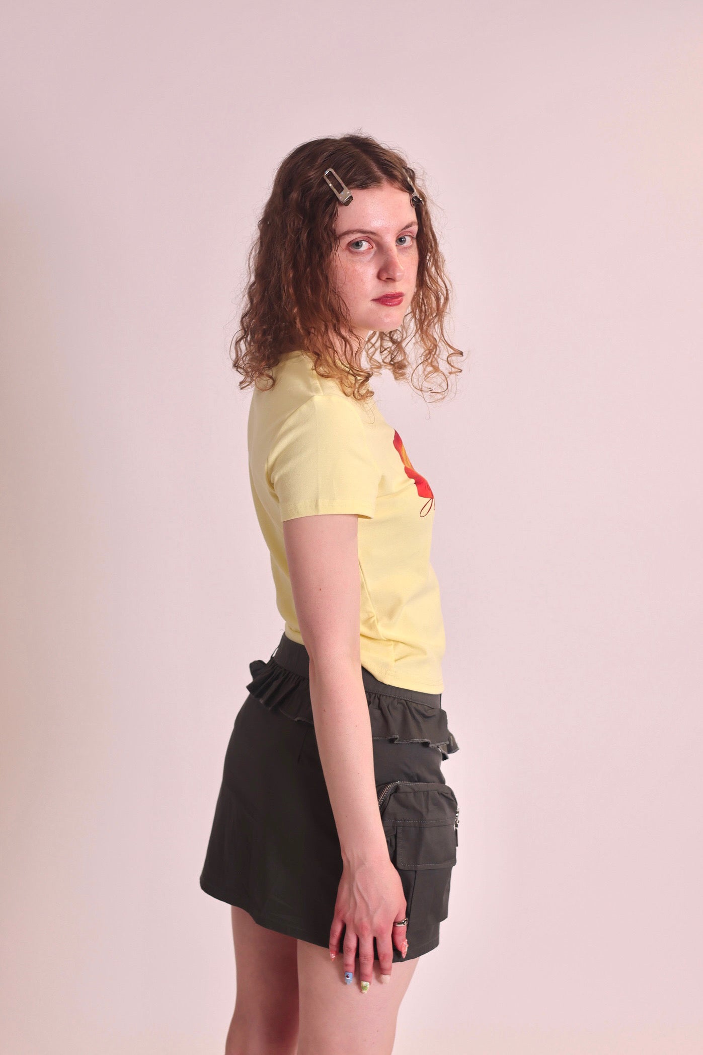 Yellow Graphic Baby Tee in Lily Print