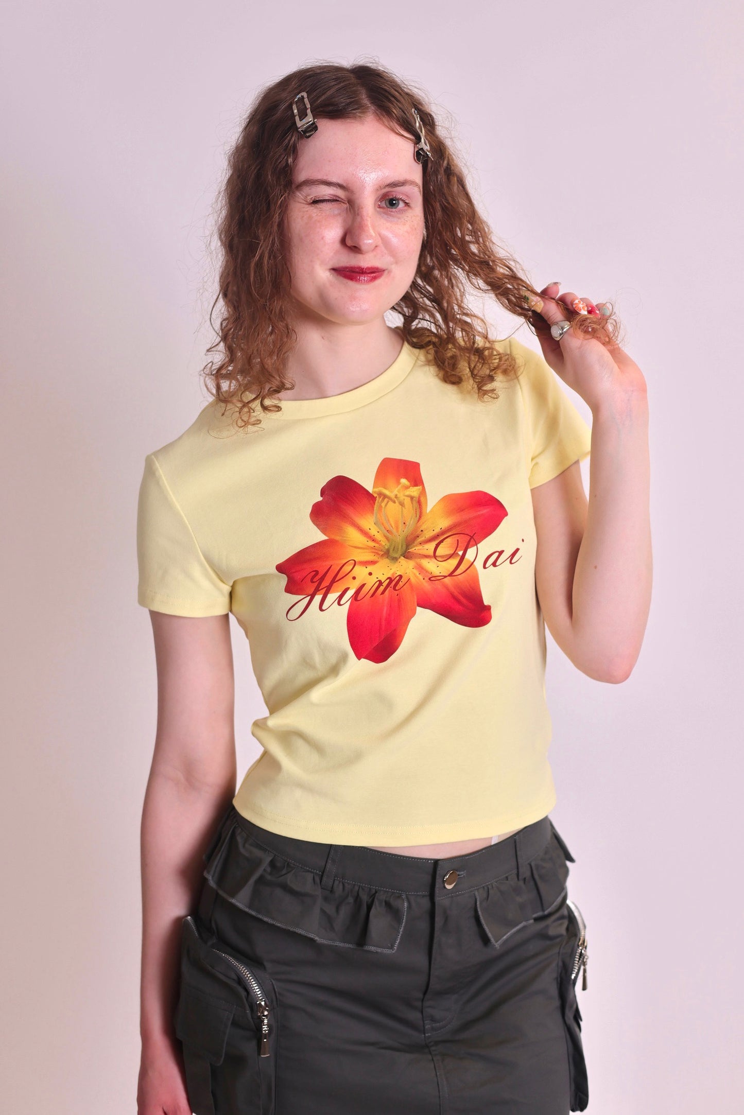 Yellow Graphic Baby Tee in Lily Print