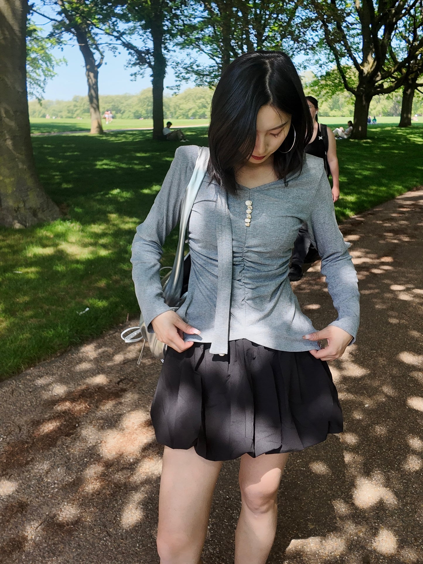 Grey Ruched Scarf Top