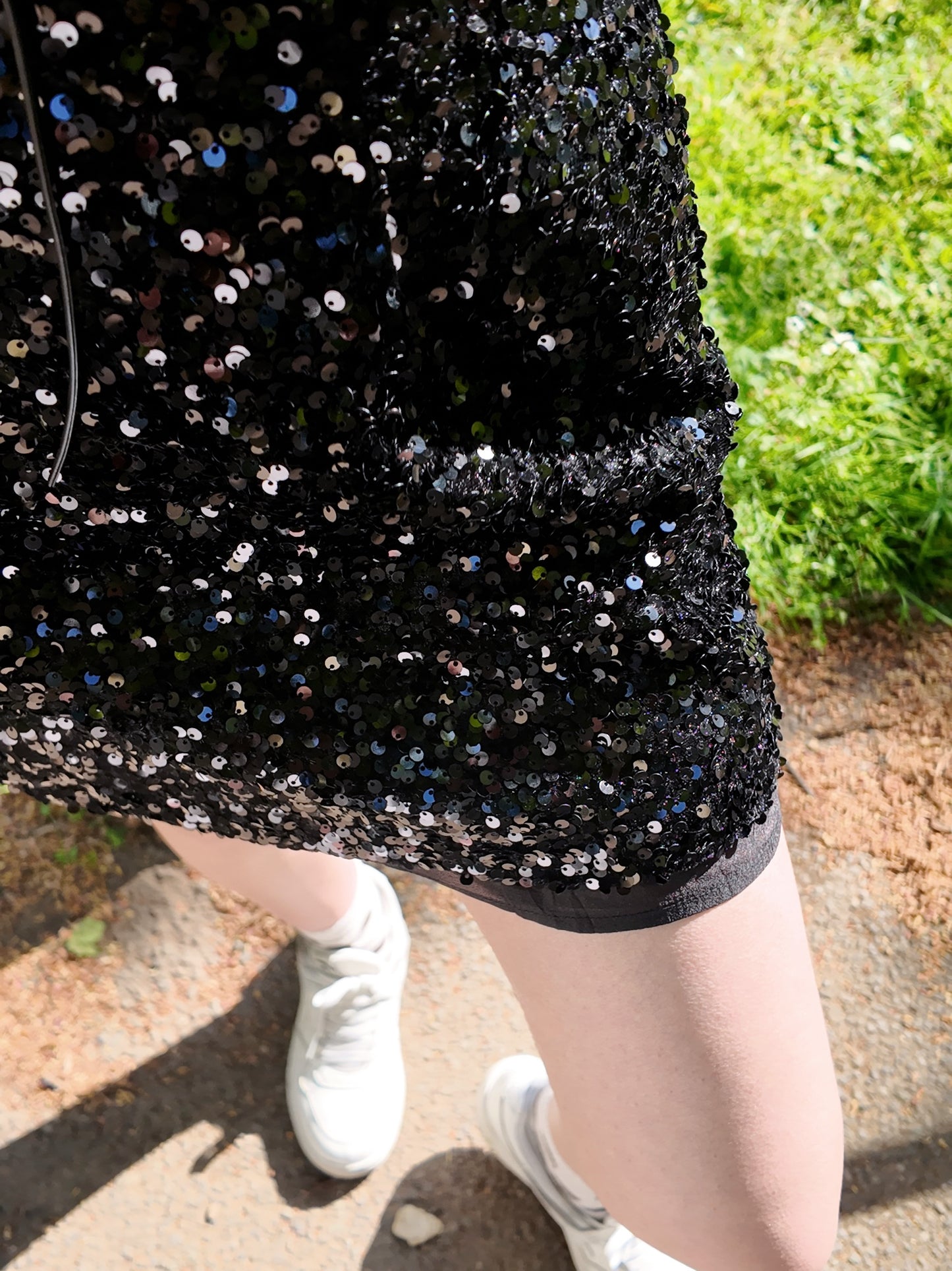 Black Sequin Mesh A-Line Skirt