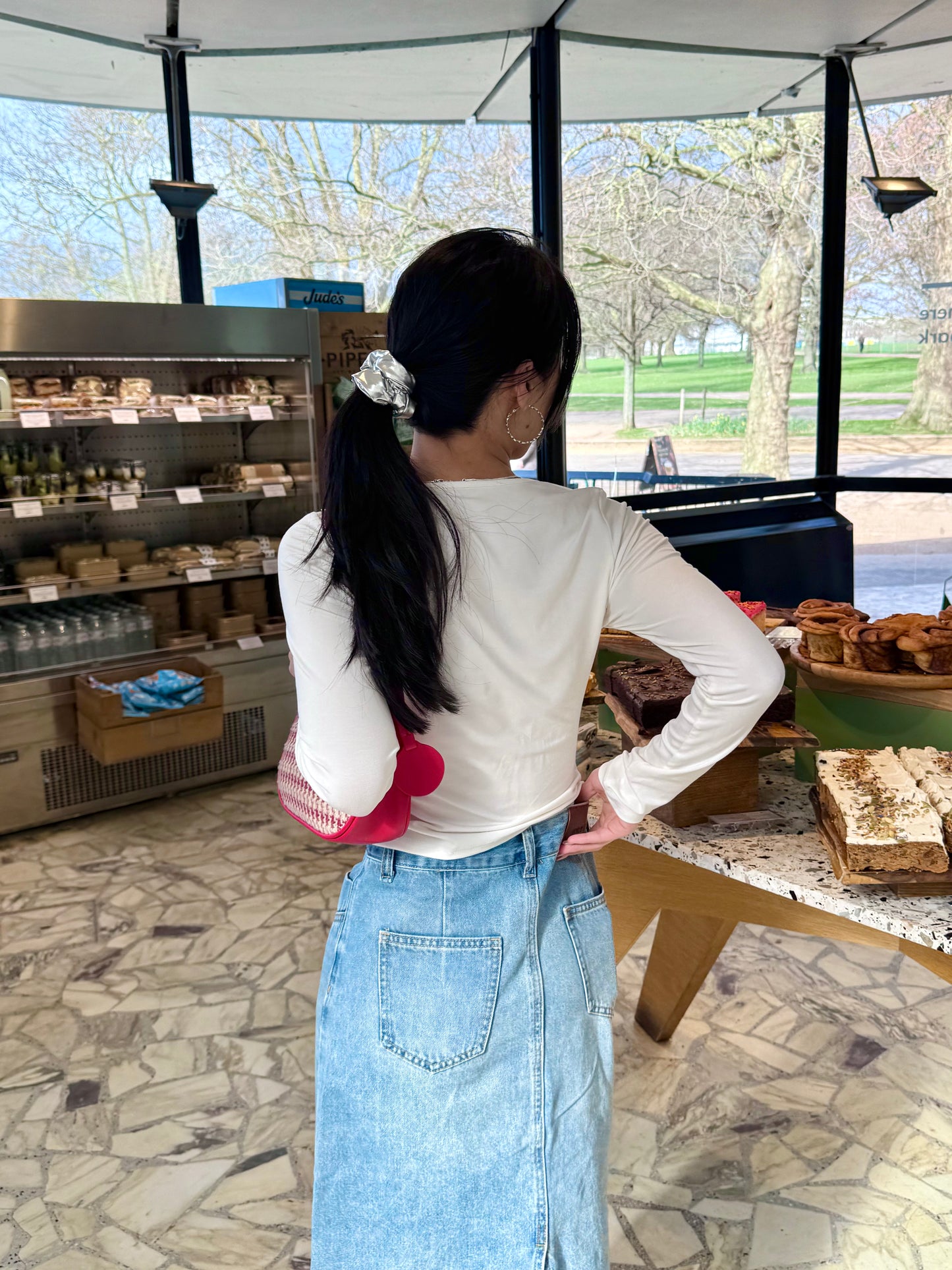 Classic A-Line Denim Midi Skirt