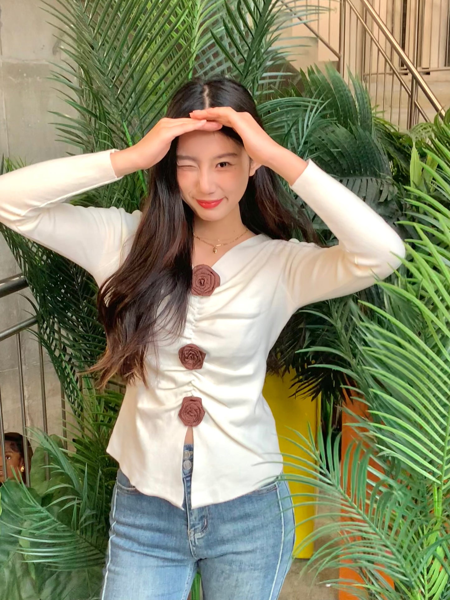 Rosette Charm Ruched Sweater