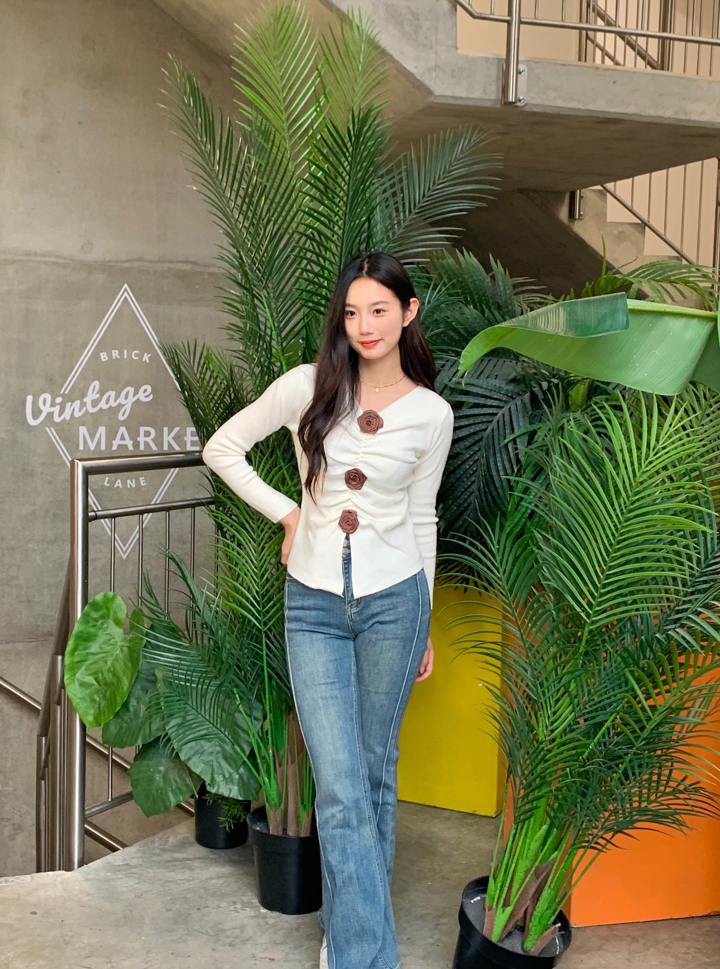 Rosette Charm Ruched Sweater