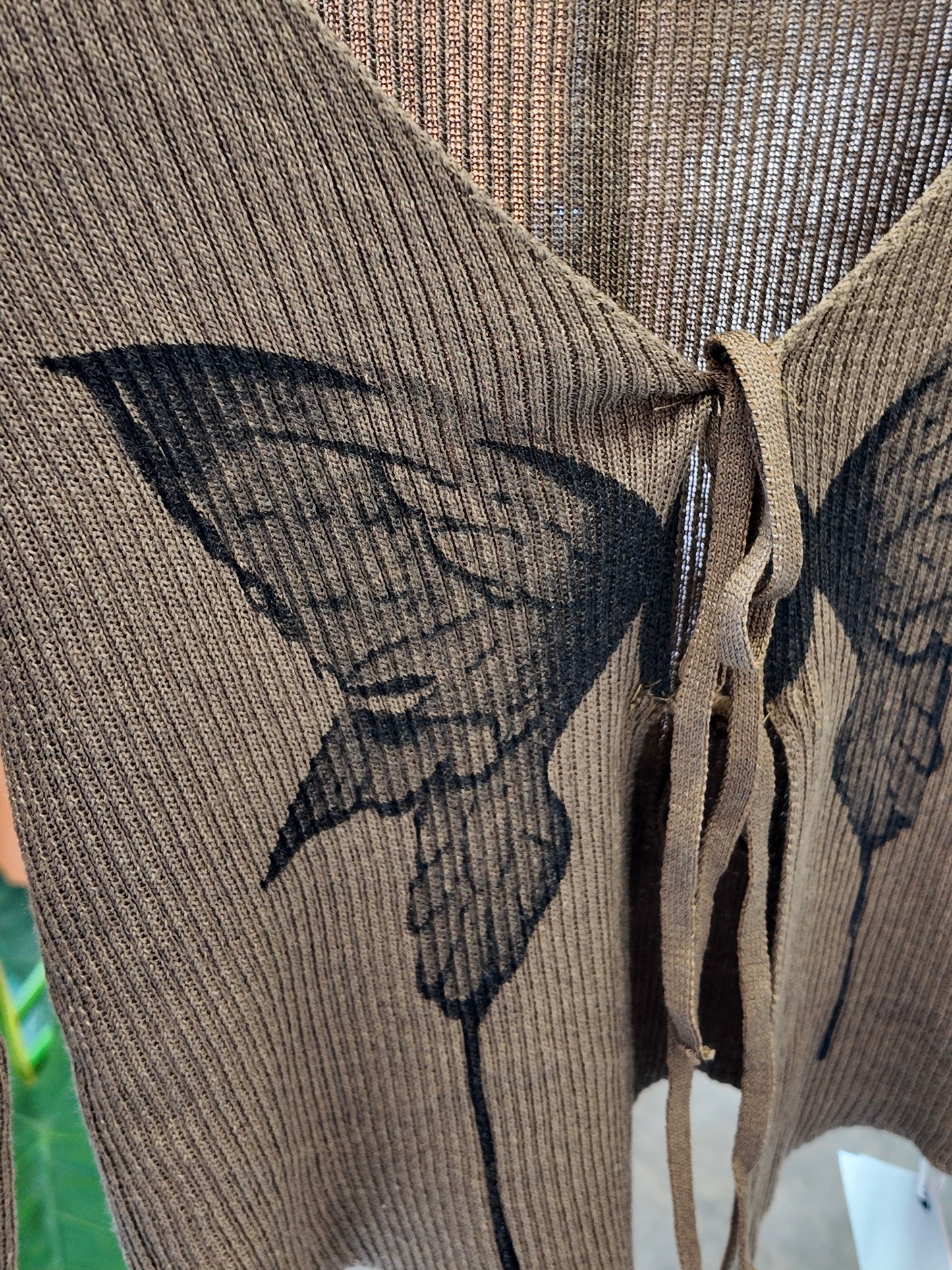 Ribbed Butterfly Tie Top in Mocha