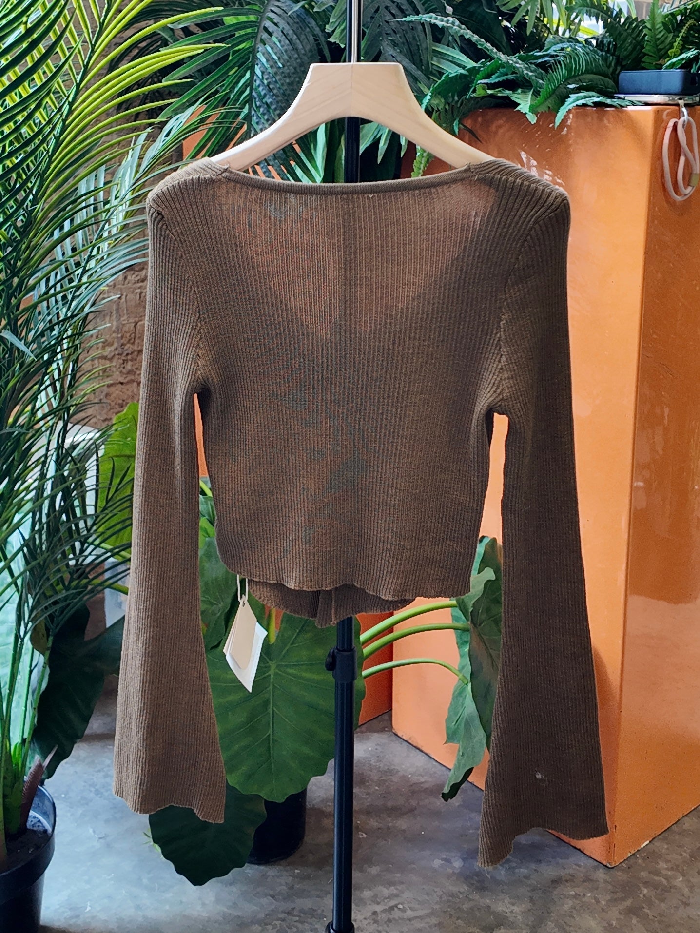 Ribbed Butterfly Tie Top in Mocha