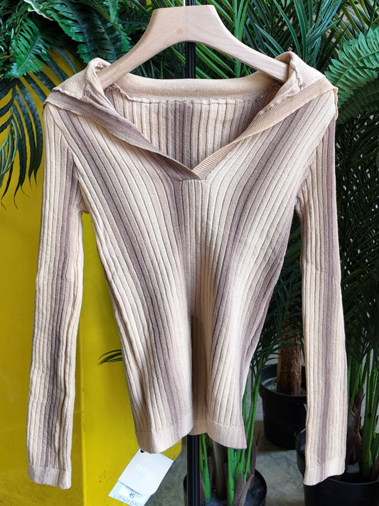 Ribbed Gradient Knit Top in Sandstone