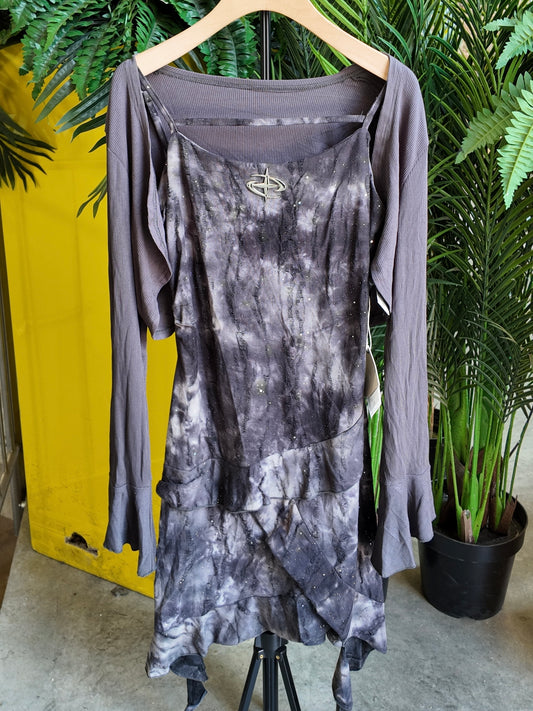 Distressed Mesh Layered Dress in Cosmic Grey