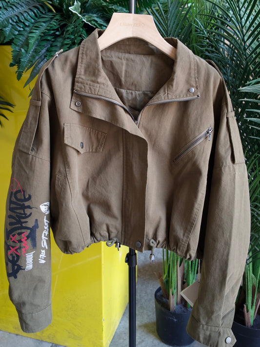 Graffiti Utility Jacket in Olive