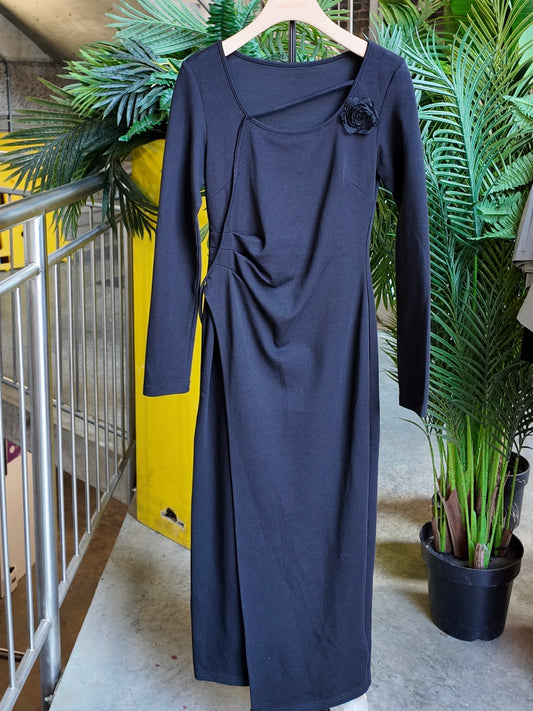 Asymmetric Ruched Dress in Black