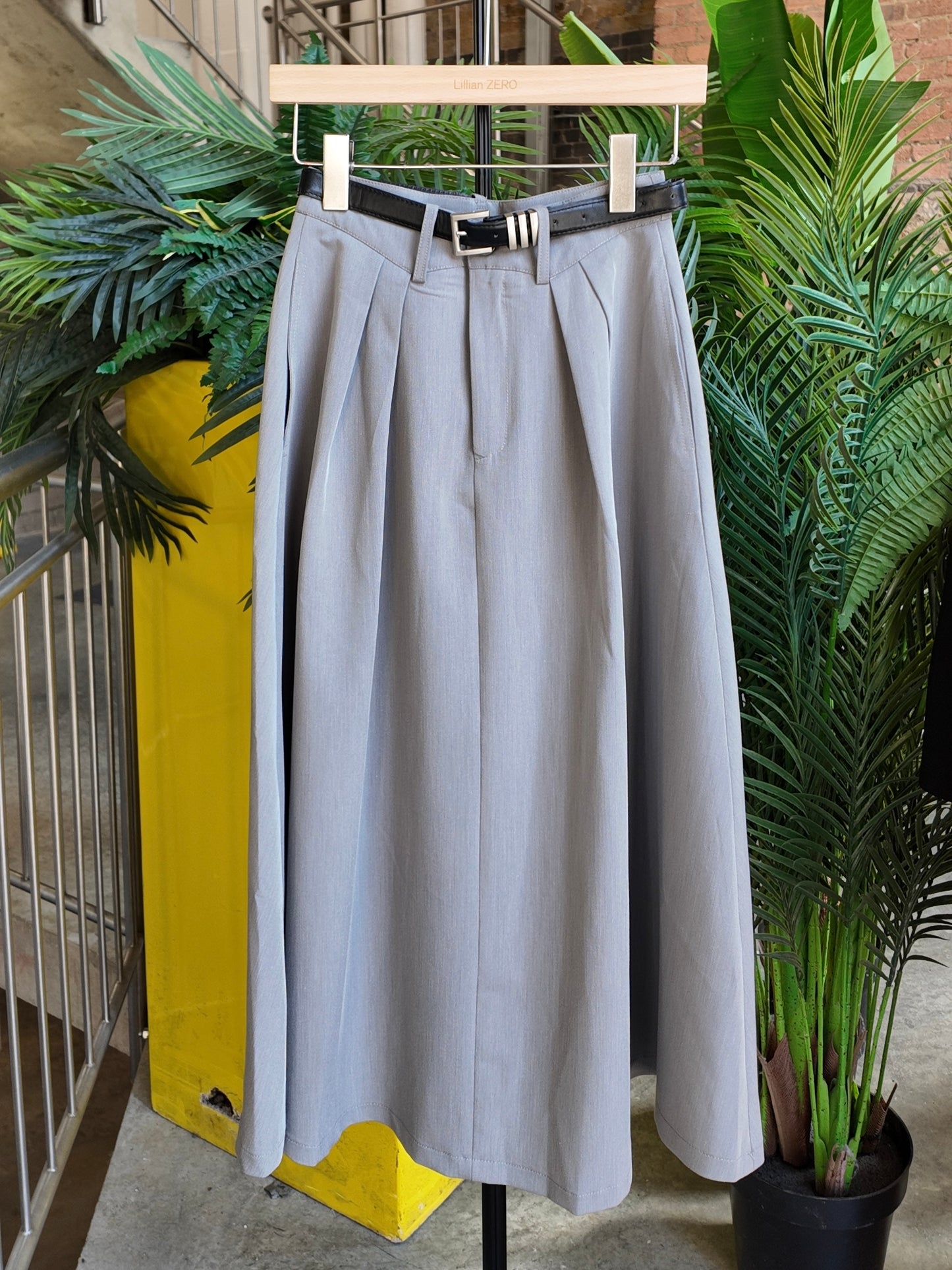 Pleated Wool Midi Skirt in Dove Grey