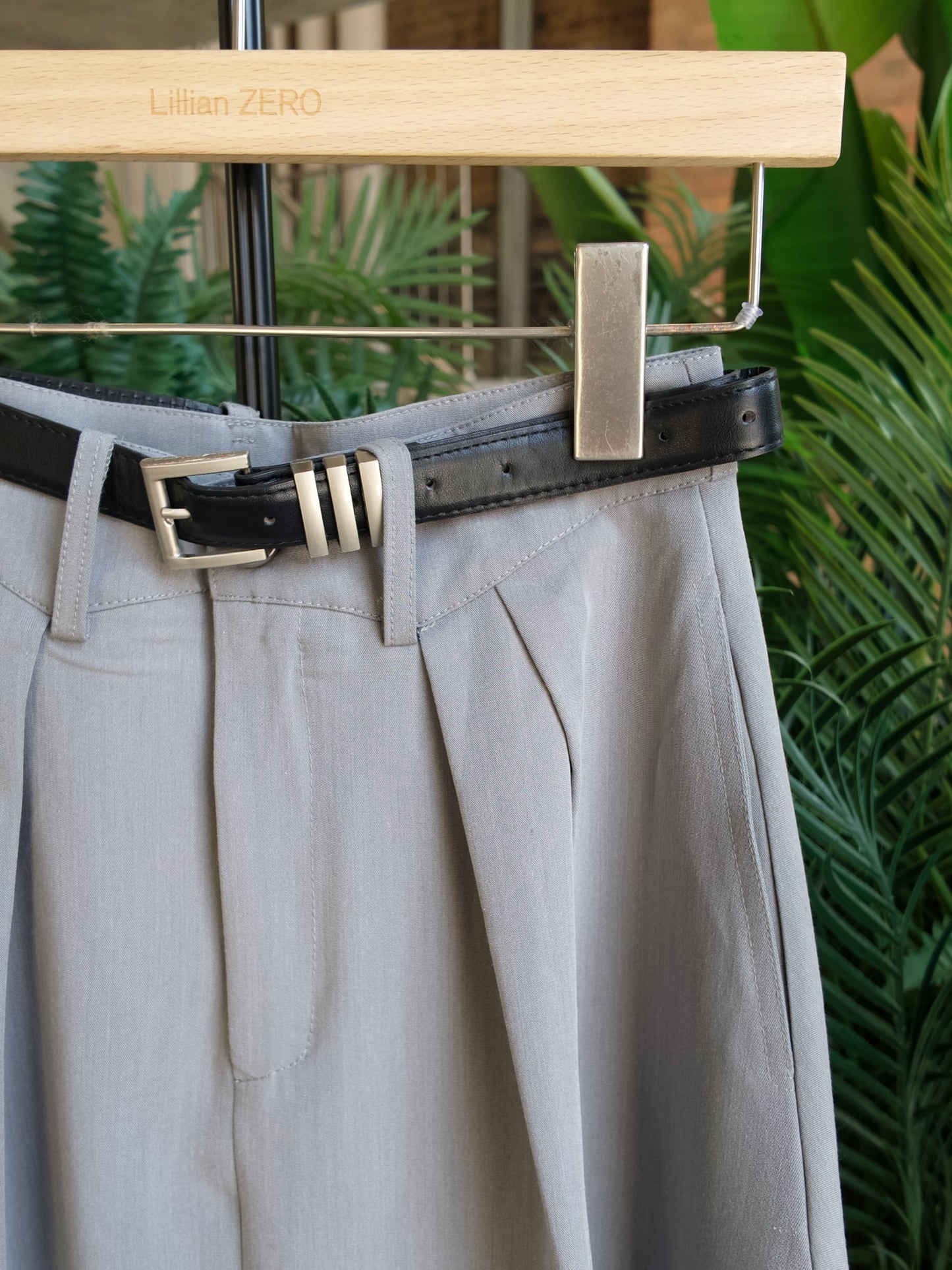 Pleated Wool Midi Skirt in Dove Grey