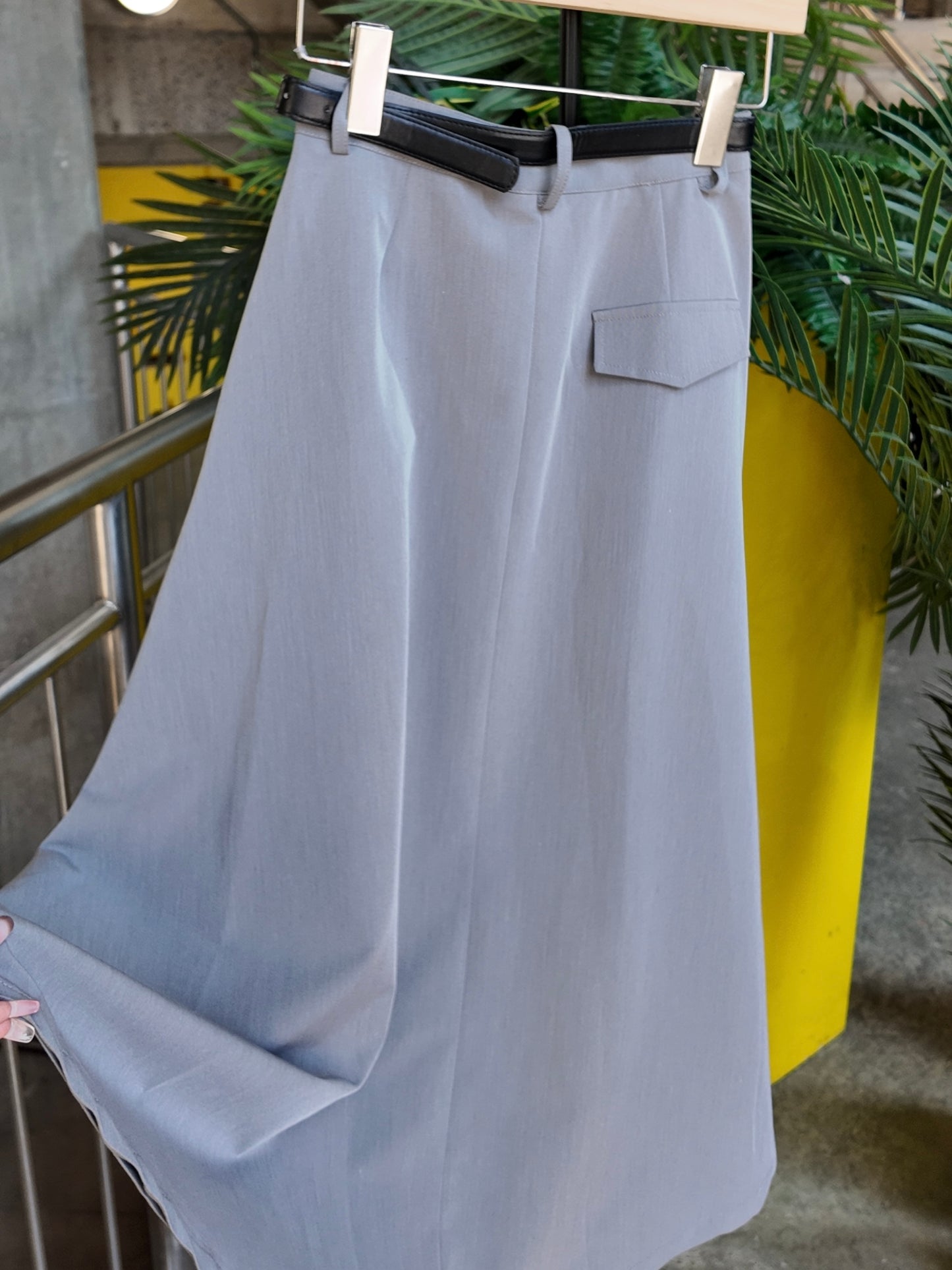 Pleated Wool Midi Skirt in Dove Grey