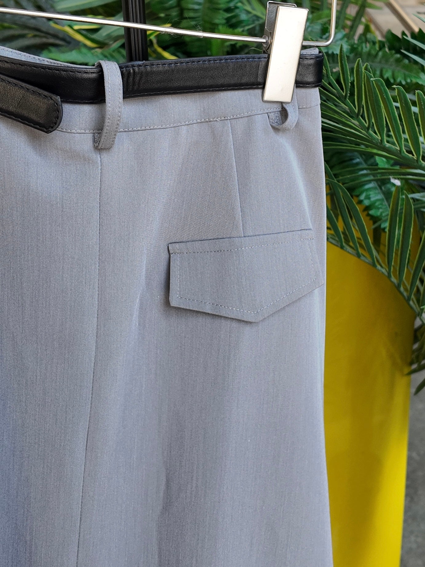 Pleated Wool Midi Skirt in Dove Grey