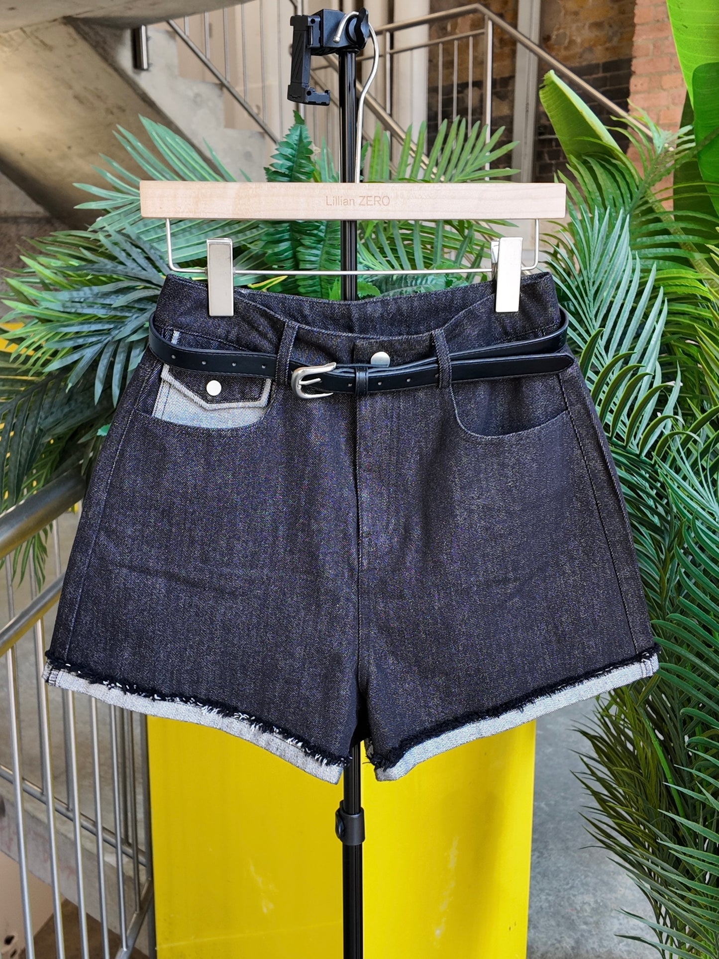 Raw Hem Denim Shorts in Ink Black