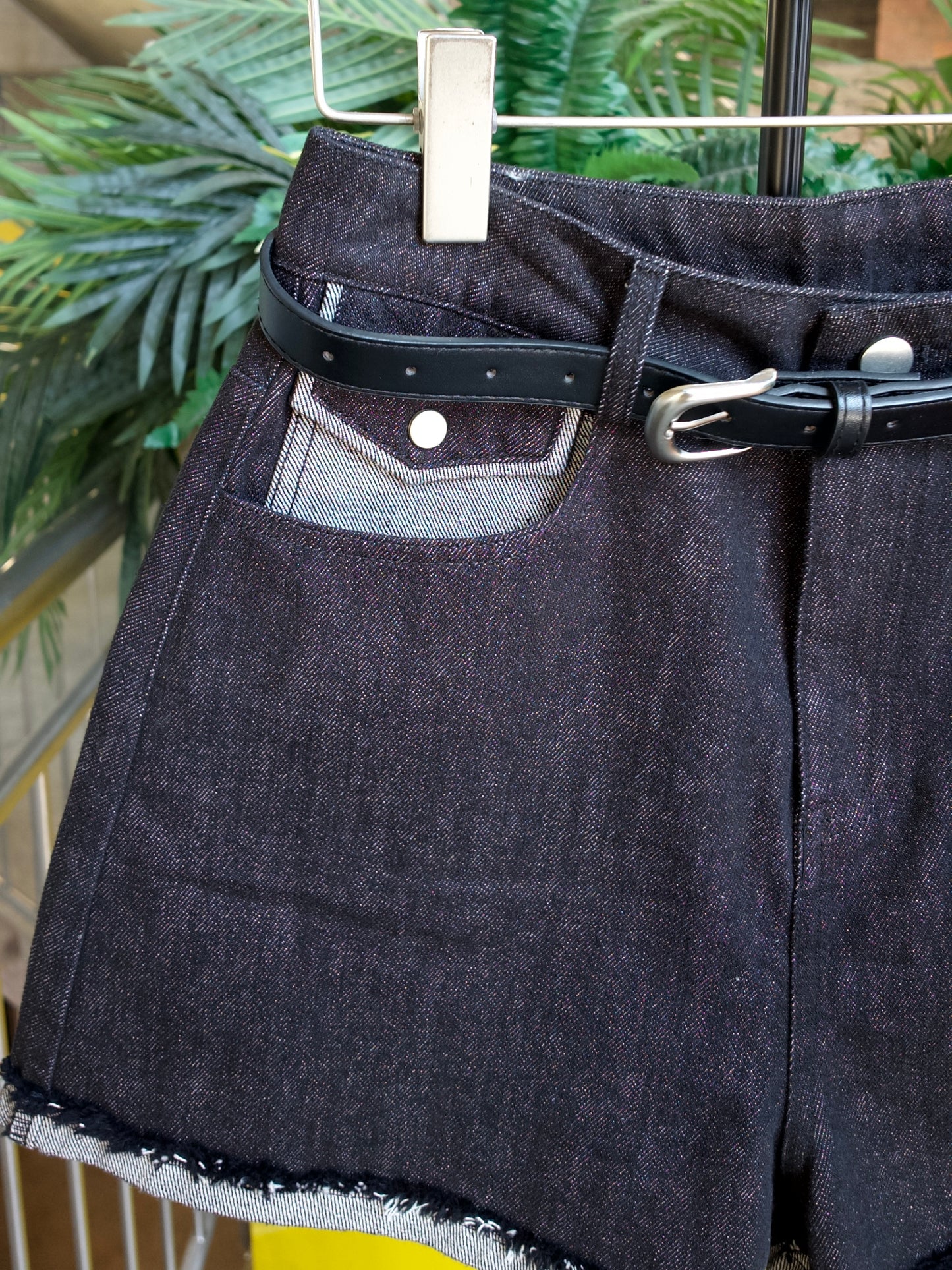 Raw Hem Denim Shorts in Ink Black