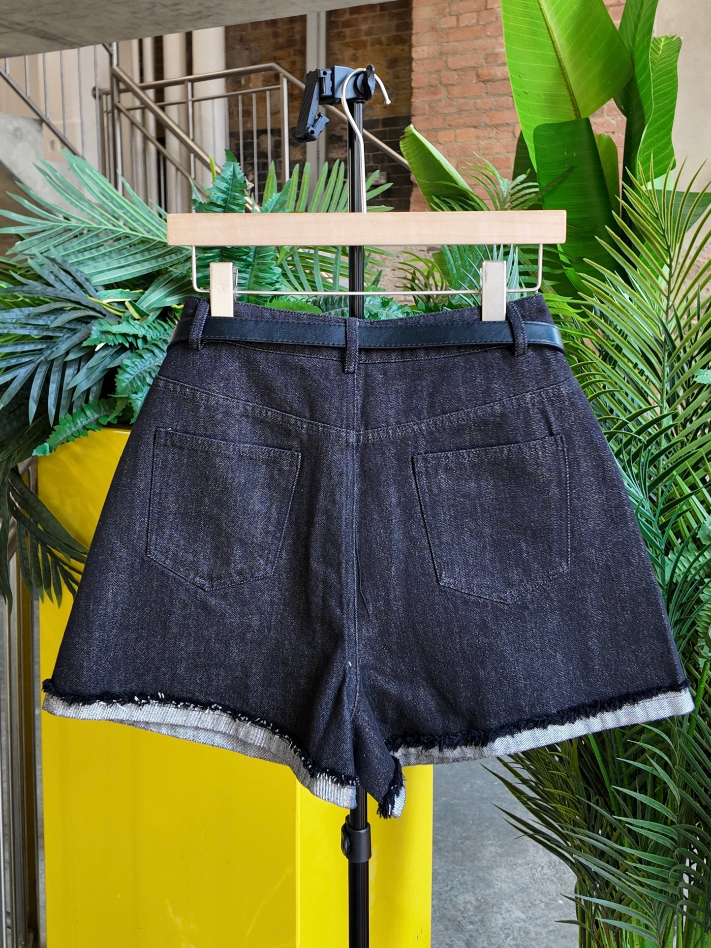 Raw Hem Denim Shorts in Ink Black