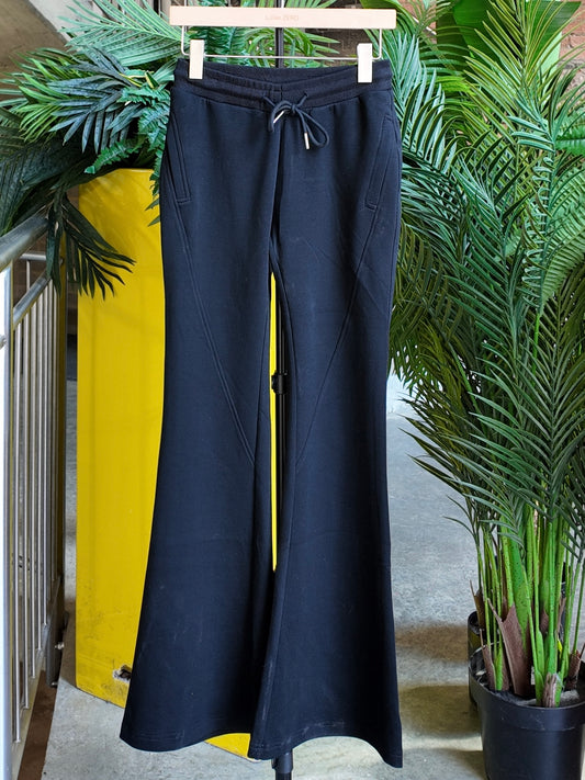 Flared Stretch Trousers in Jet Black