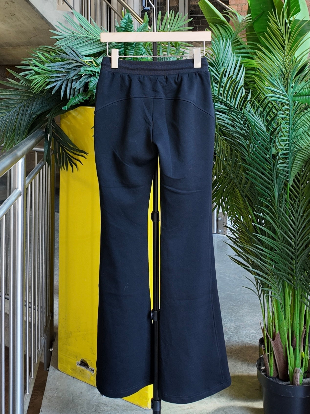 Flared Stretch Trousers in Jet Black
