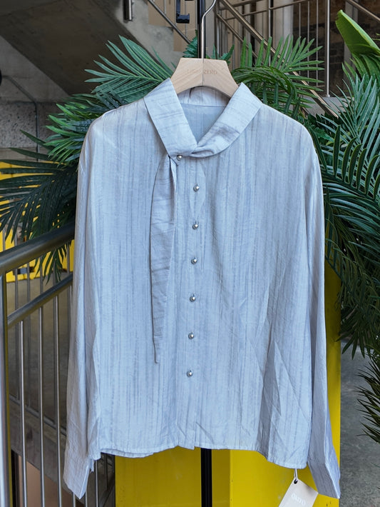 Pearl Button Blouse in Mist Grey