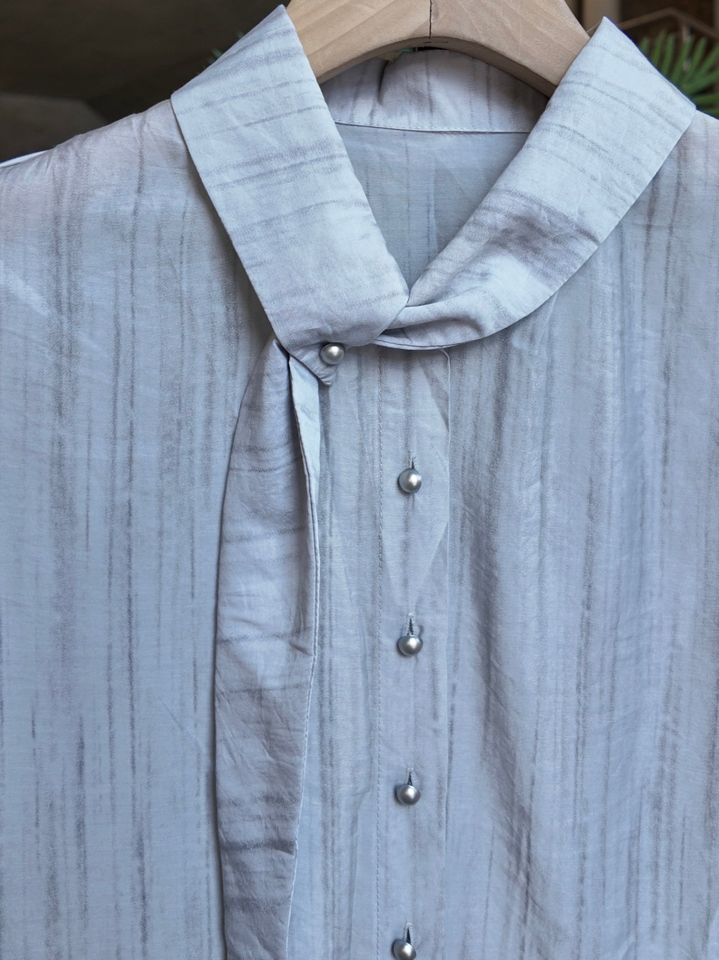 Pearl Button Blouse in Mist Grey