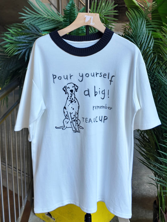 Dalmatian Slogan Tee in White