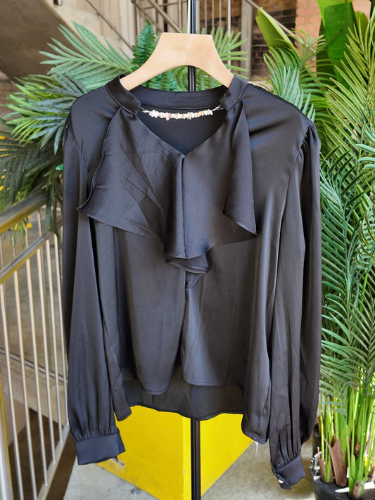 Chiffon Ruffle Blouse in Black