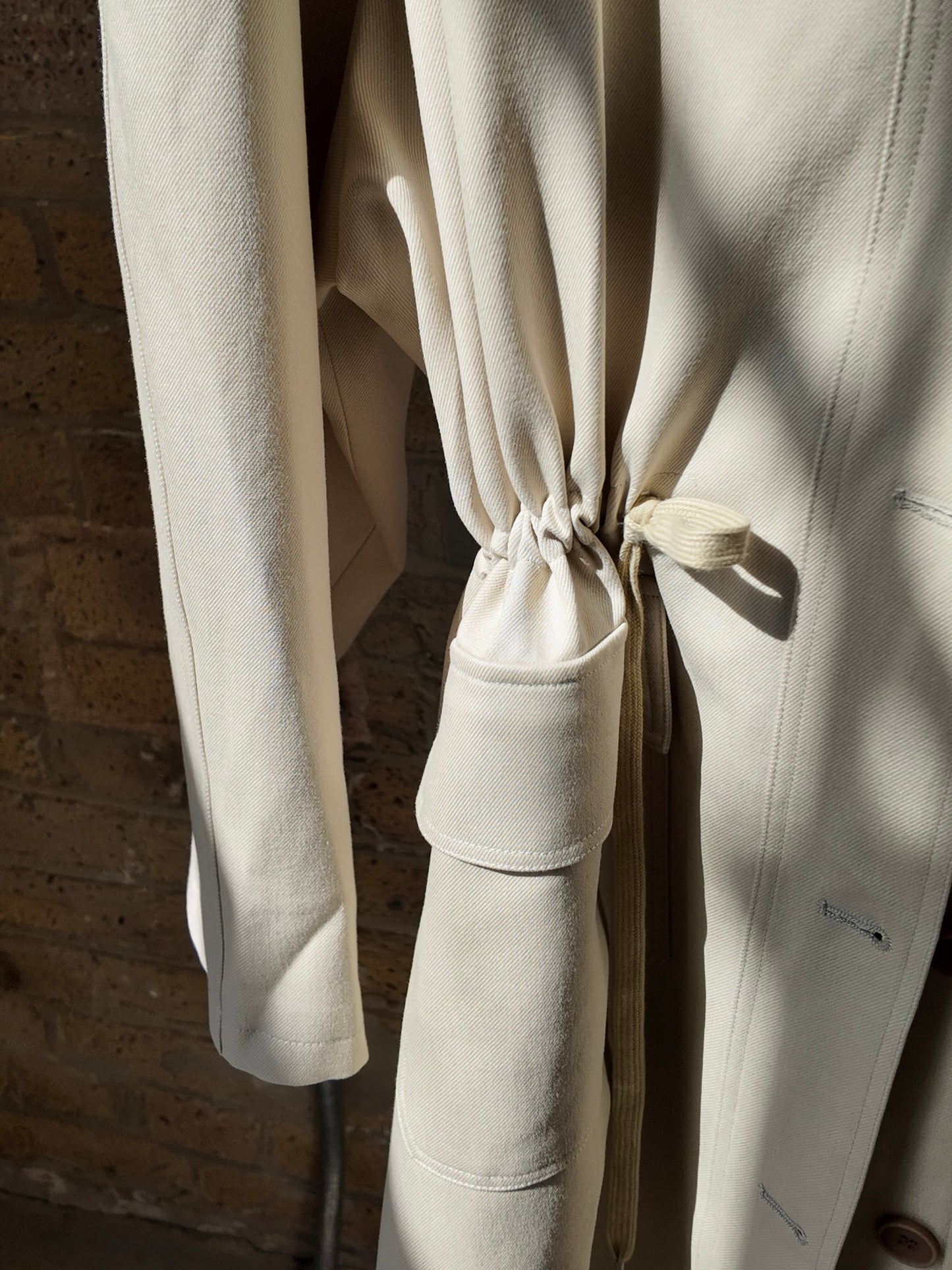 Drawstring Twill Trench Coat in Cream