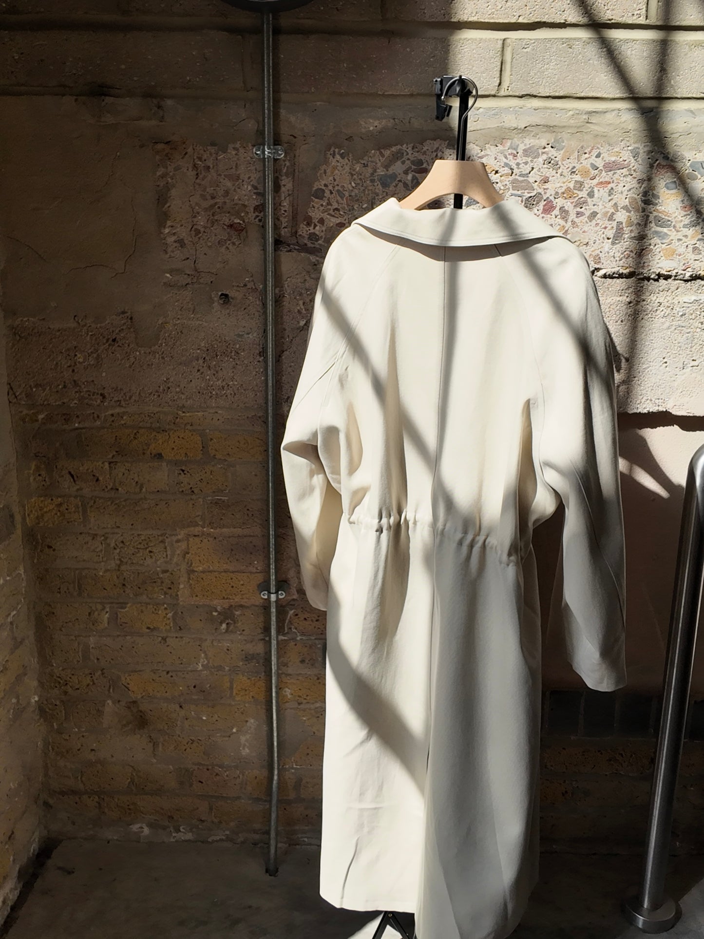 Drawstring Twill Trench Coat in Cream