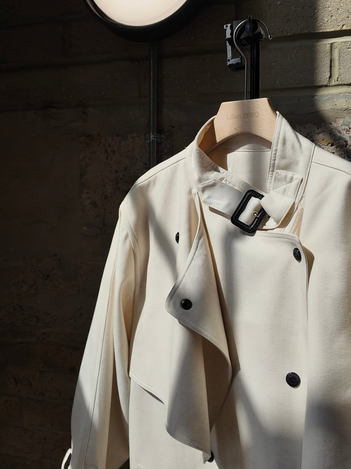 Adjustable Twill Trench Coat in Cream