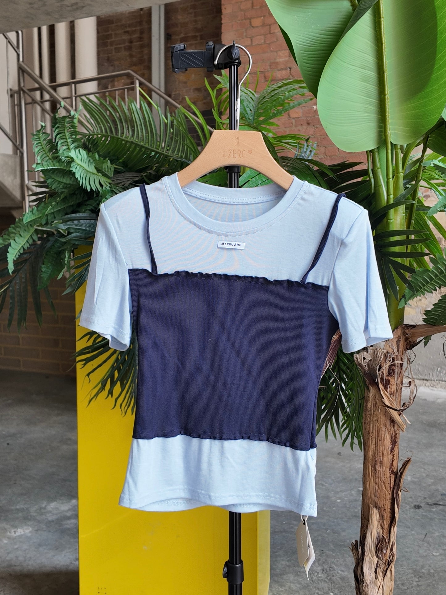 Two-Tone Layered Tee in Sky Navy
