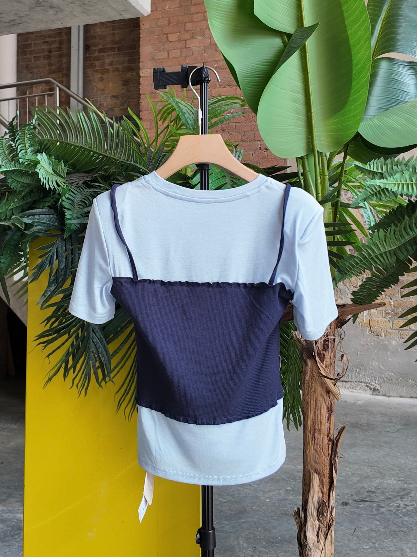 Two-Tone Layered Tee in Sky Navy