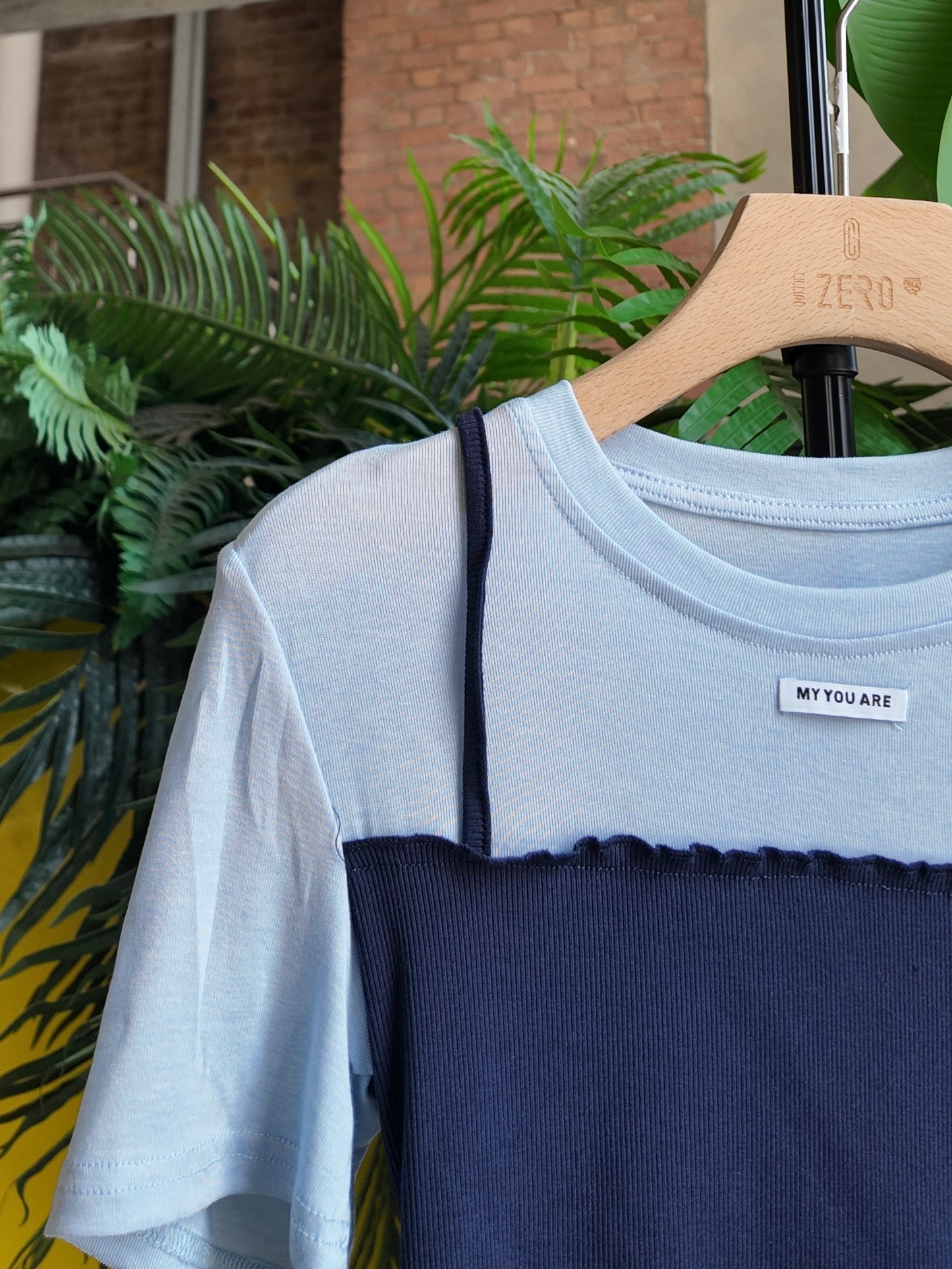 Two-Tone Layered Tee in Sky Navy